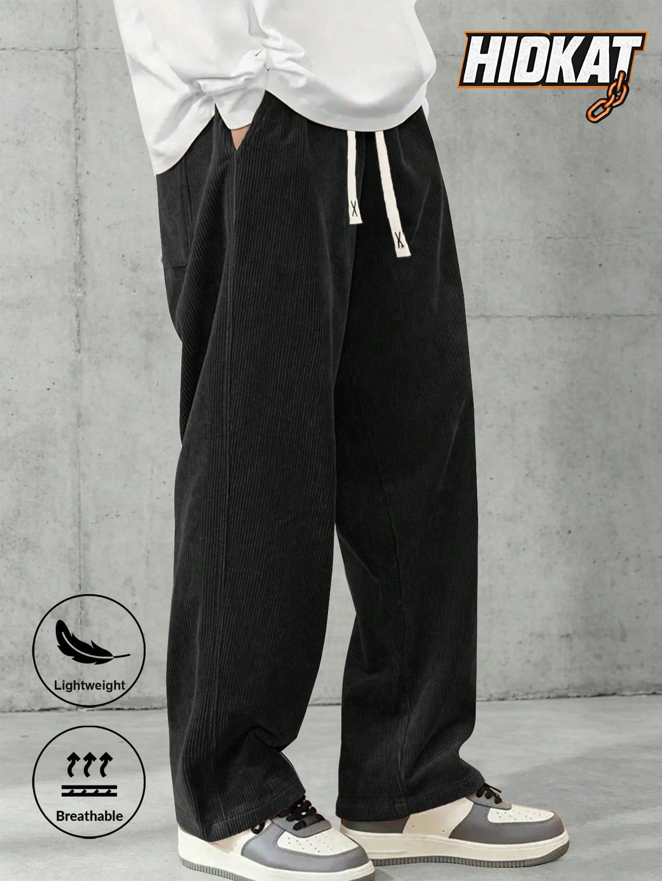 Men's Elastic Waist Corduroy Pants, Drawstring Retro Straight Leg Casual Sweatpants, Spring/Autumn Sports