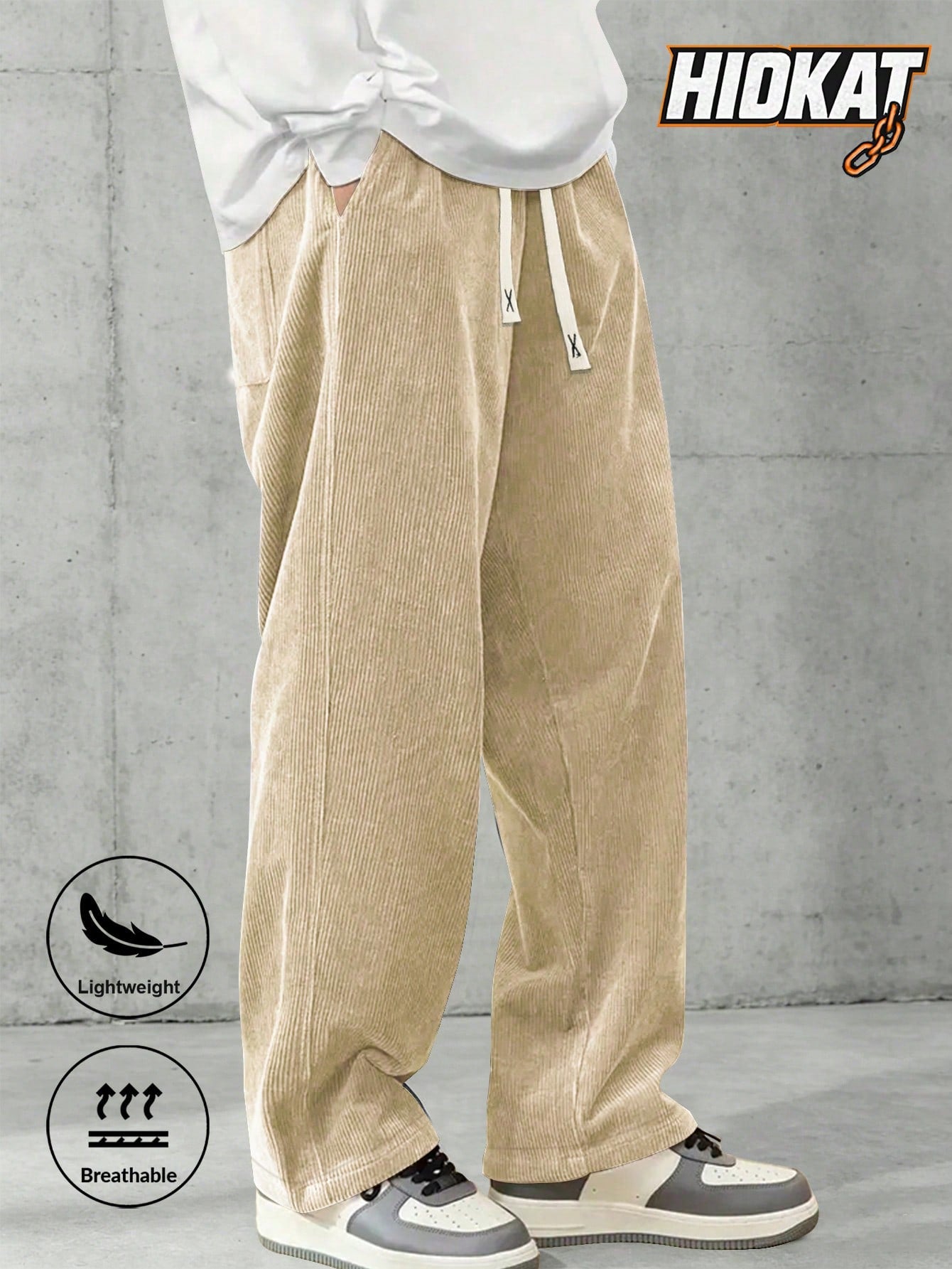 Men's Elastic Waist Corduroy Pants, Drawstring Retro Straight Leg Casual Sweatpants, Spring/Autumn Sports