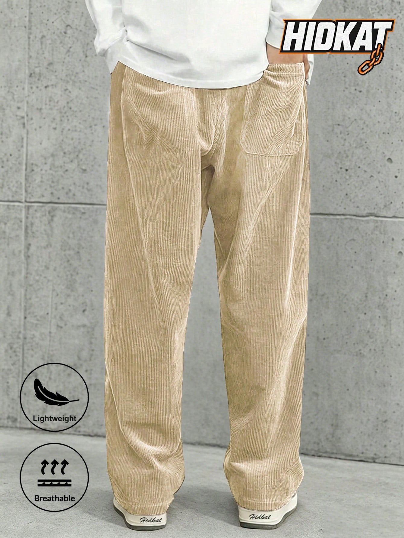 Men's Elastic Waist Corduroy Pants, Drawstring Retro Straight Leg Casual Sweatpants, Spring/Autumn Sports