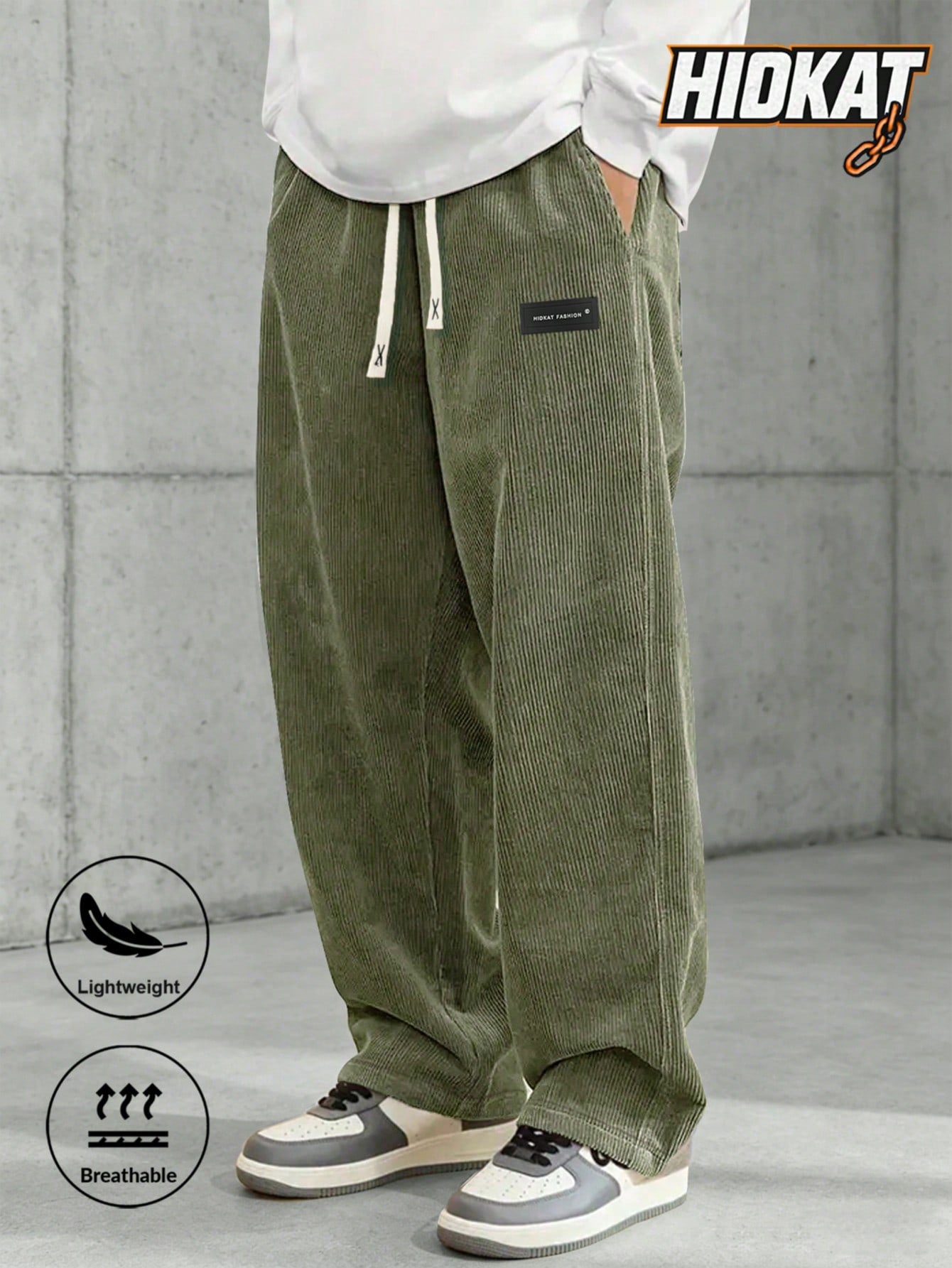 Men's Elastic Waist Corduroy Pants, Drawstring Retro Straight Leg Casual Sweatpants, Spring/Autumn Sports