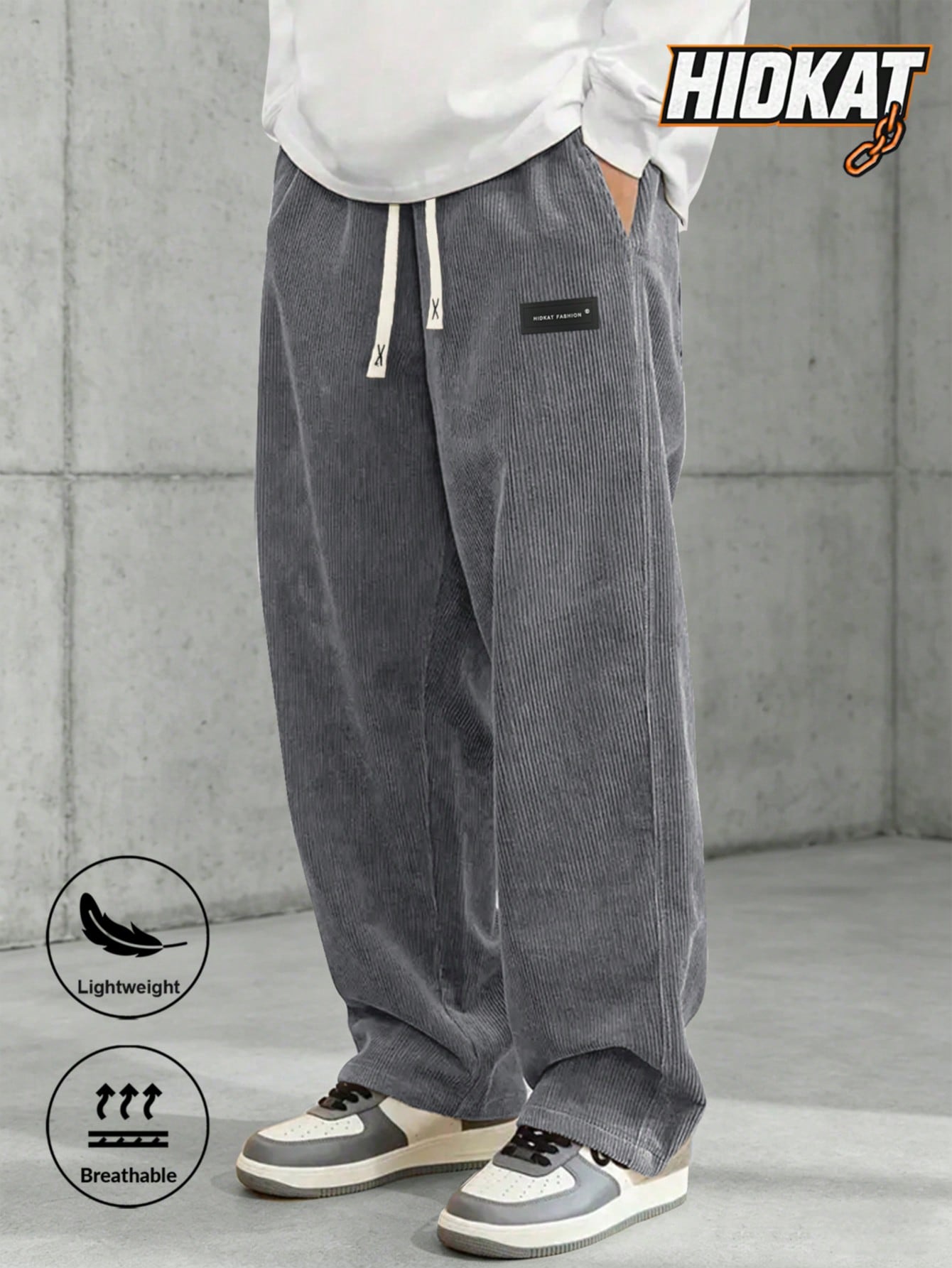 Men's Elastic Waist Corduroy Pants, Drawstring Retro Straight Leg Casual Sweatpants, Spring/Autumn Sports