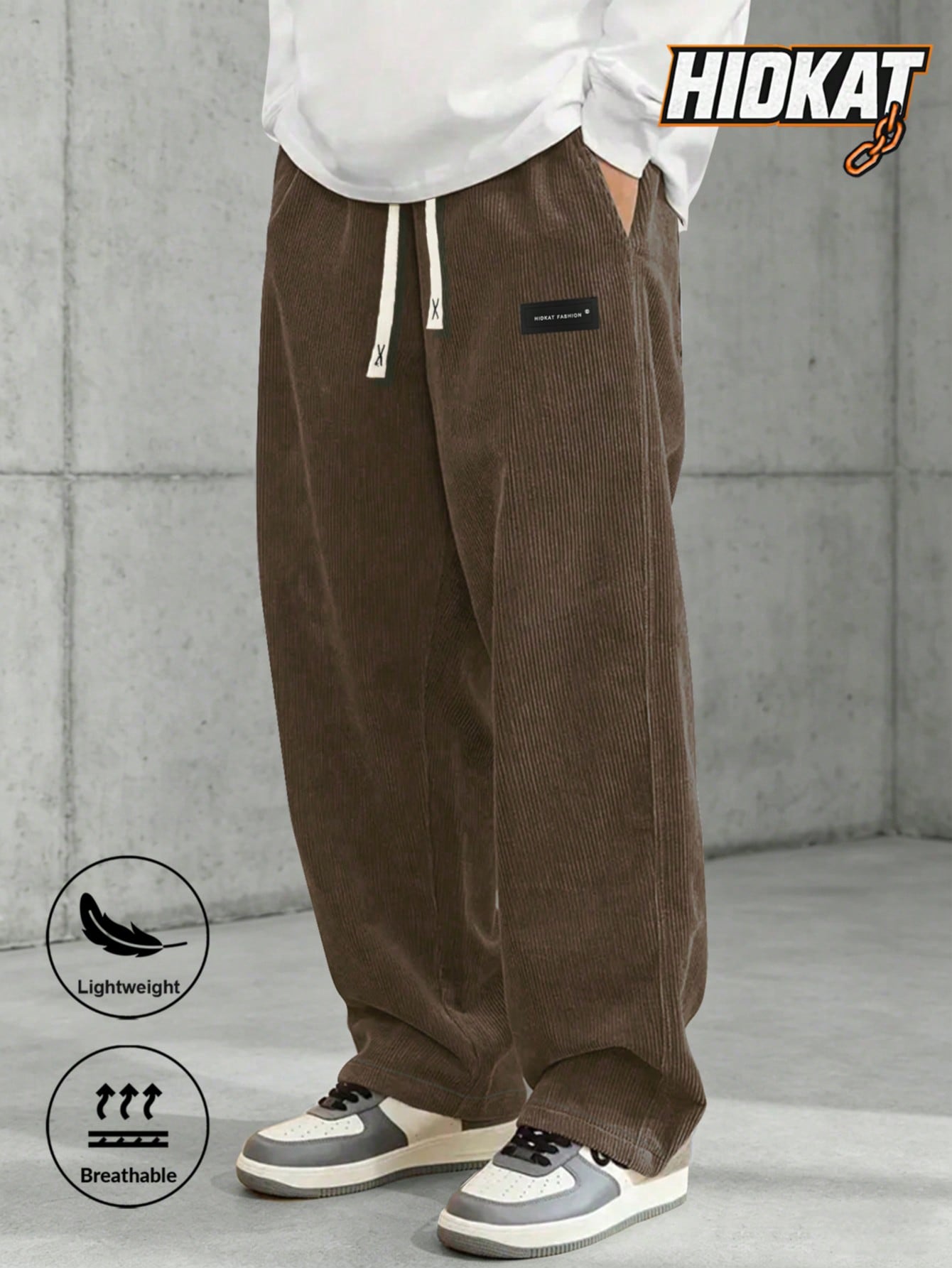 Men's Elastic Waist Corduroy Pants, Drawstring Retro Straight Leg Casual Sweatpants, Spring/Autumn Sports