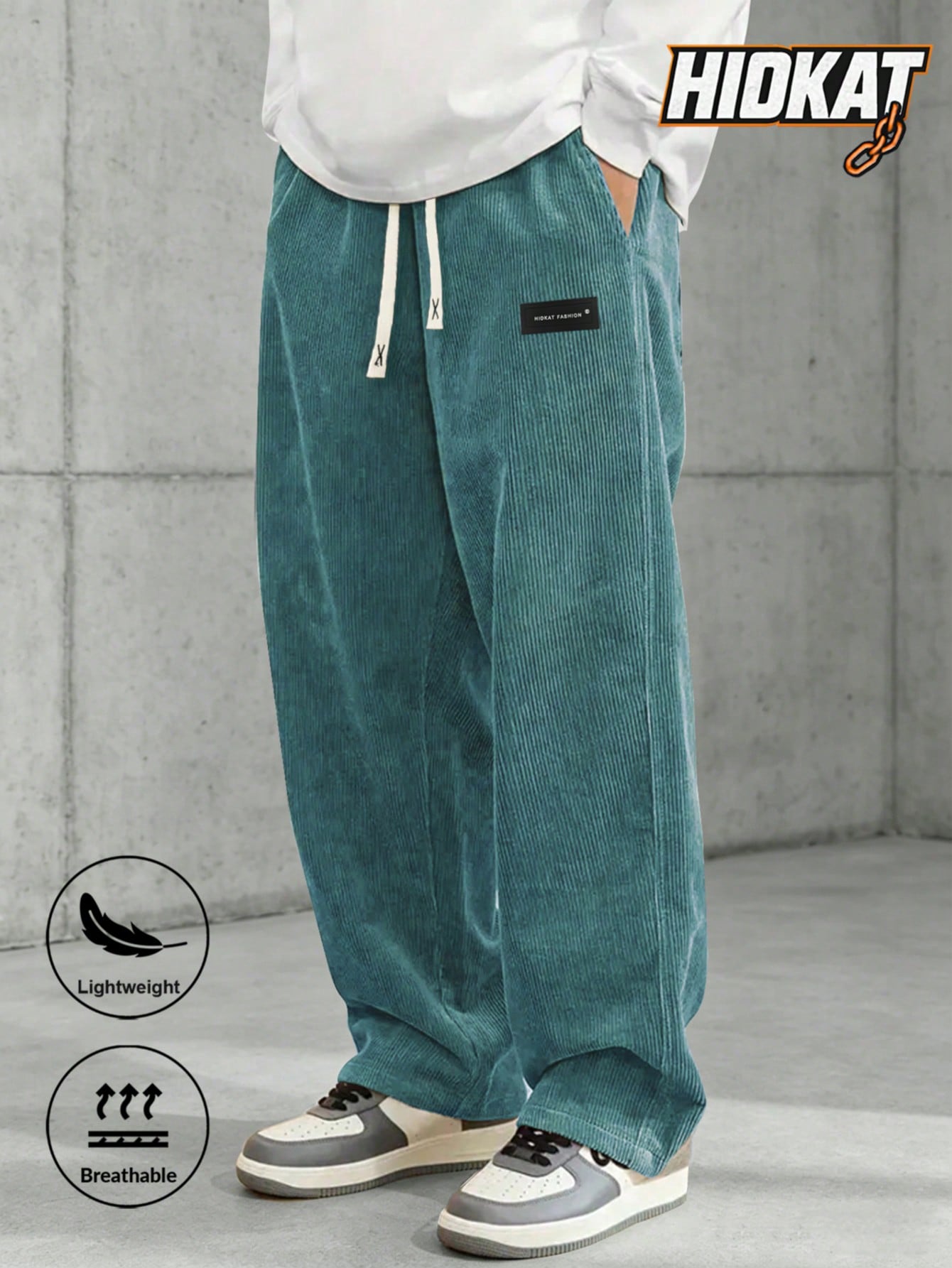 Men's Elastic Waist Corduroy Pants, Drawstring Retro Straight Leg Casual Sweatpants, Spring/Autumn Sports
