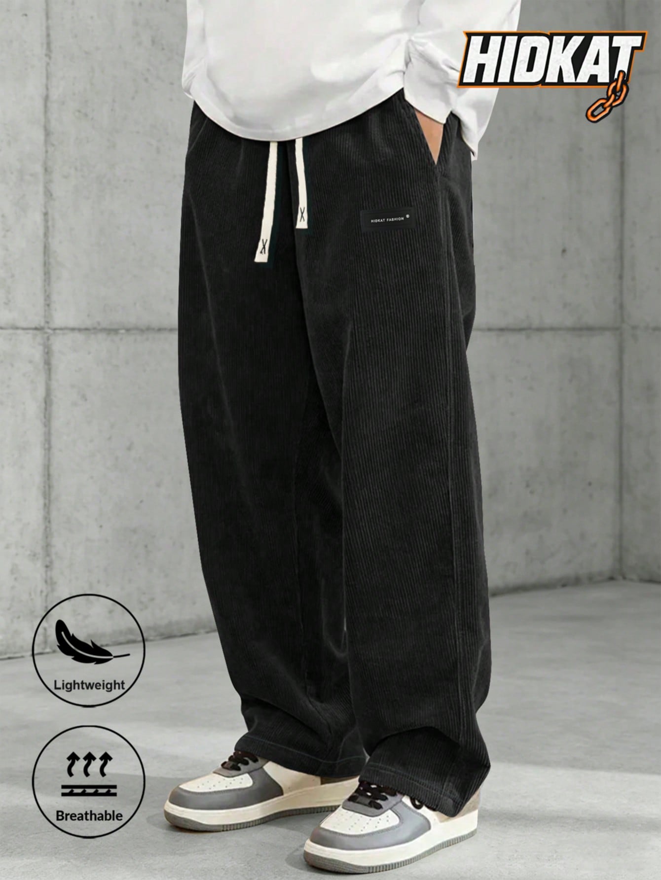 Men's Elastic Waist Corduroy Pants, Drawstring Retro Straight Leg Casual Sweatpants, Spring/Autumn Sports