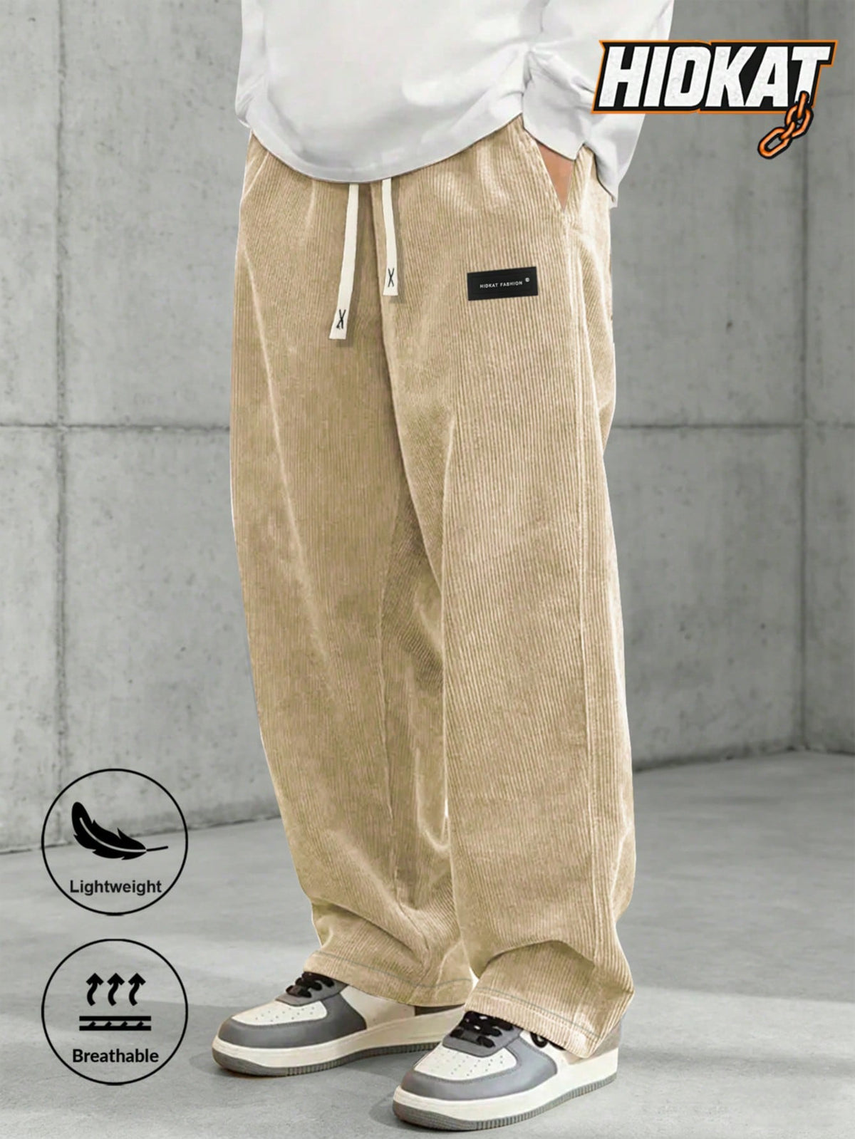 Men's Elastic Waist Corduroy Pants, Drawstring Retro Straight Leg Casual Sweatpants, Spring/Autumn Sports