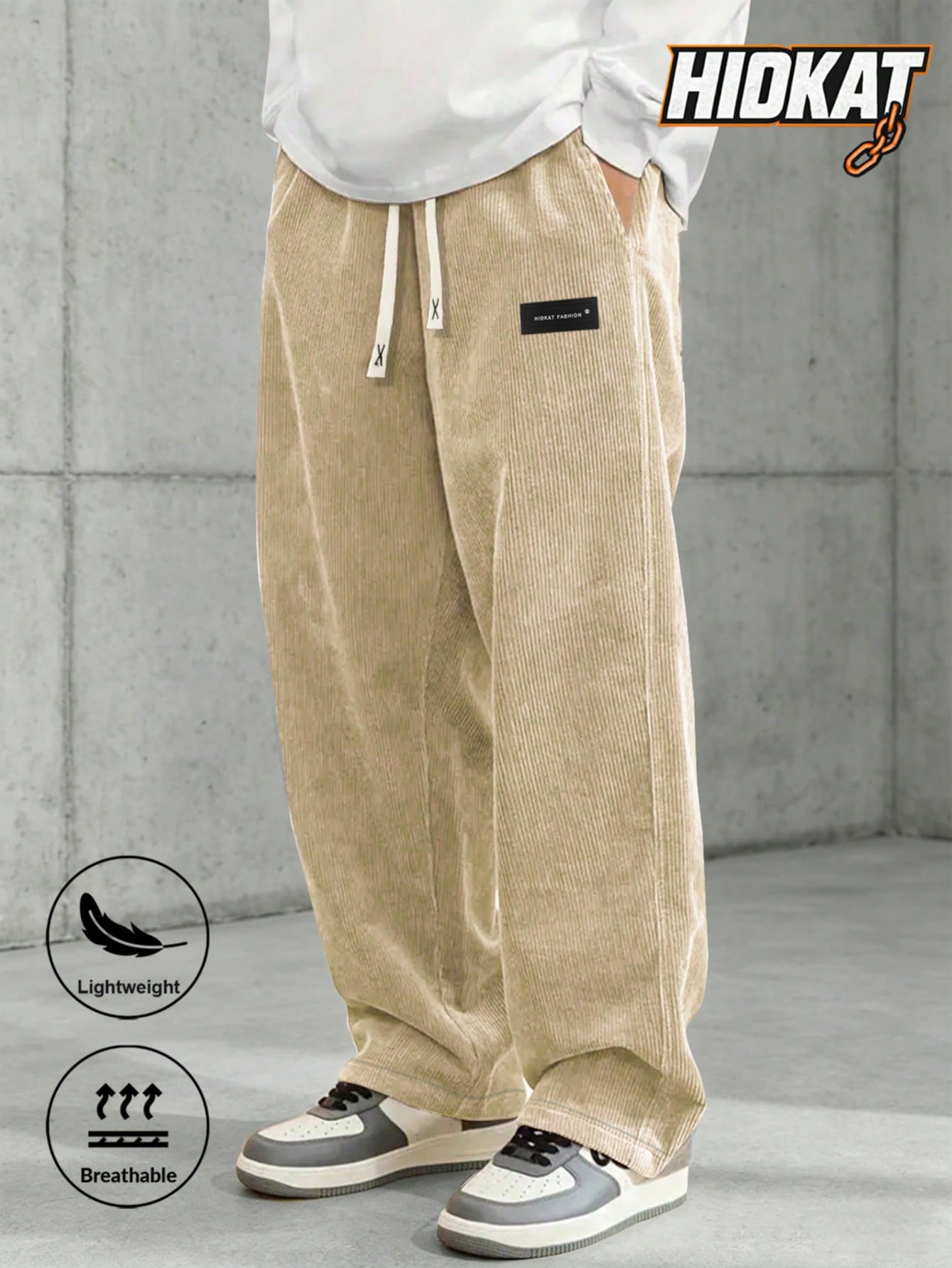 Men's Elastic Waist Corduroy Pants, Drawstring Retro Straight Leg Casual Sweatpants, Spring/Autumn Sports