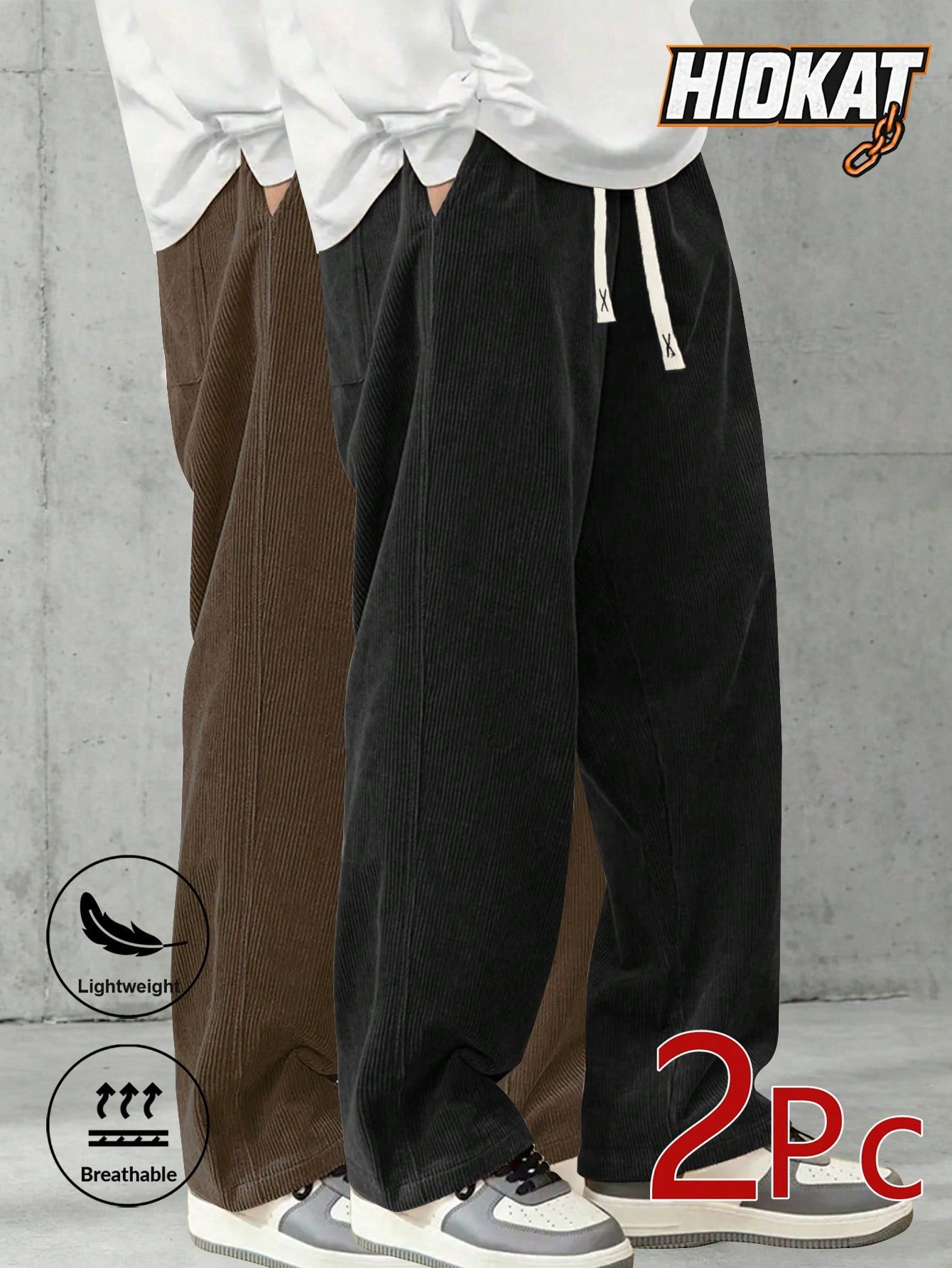 Men's Elastic Waist Corduroy Pants, Drawstring Retro Straight Leg Casual Sweatpants, Spring/Autumn Sports