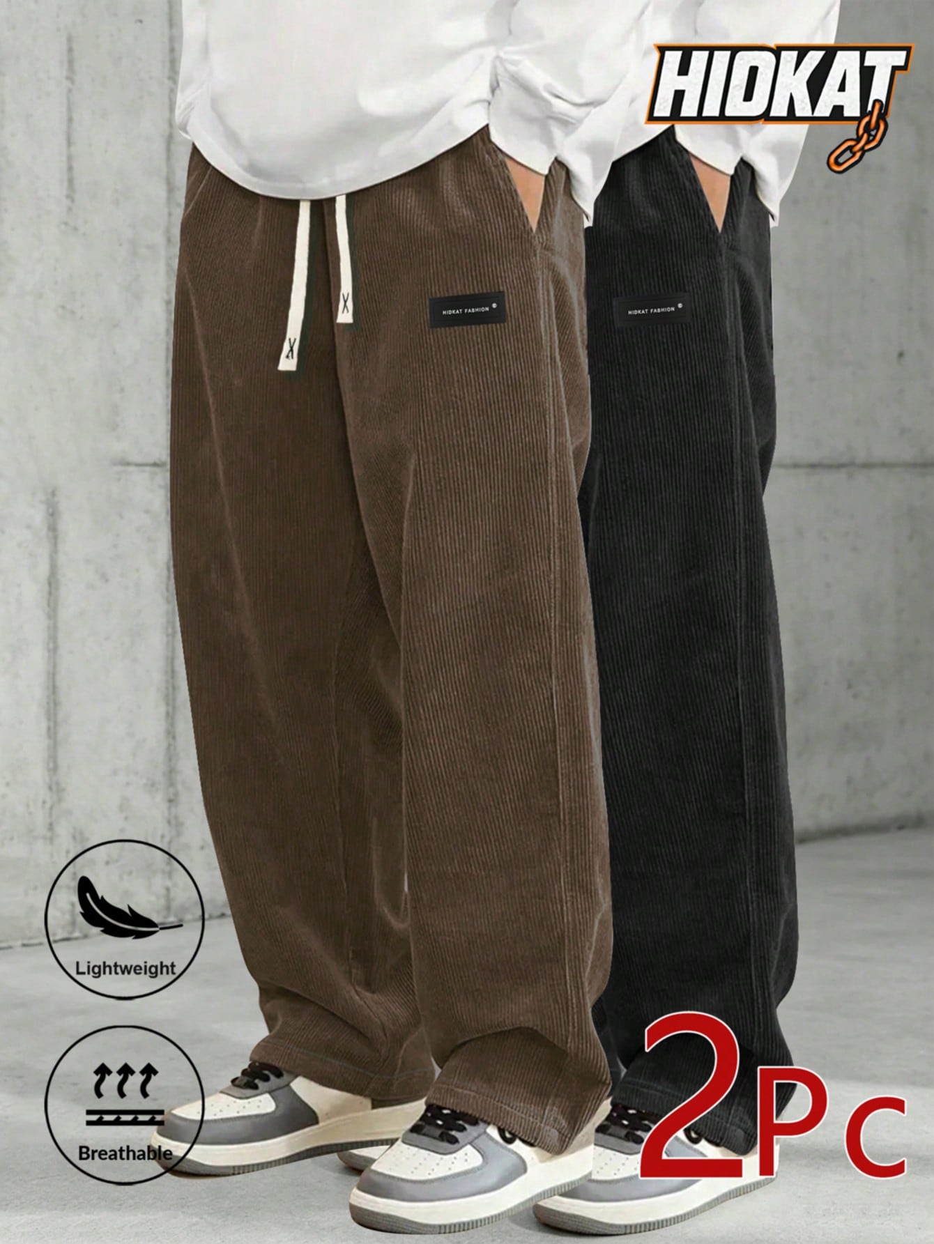 Men's Elastic Waist Corduroy Pants, Drawstring Retro Straight Leg Casual Sweatpants, Spring/Autumn Sports