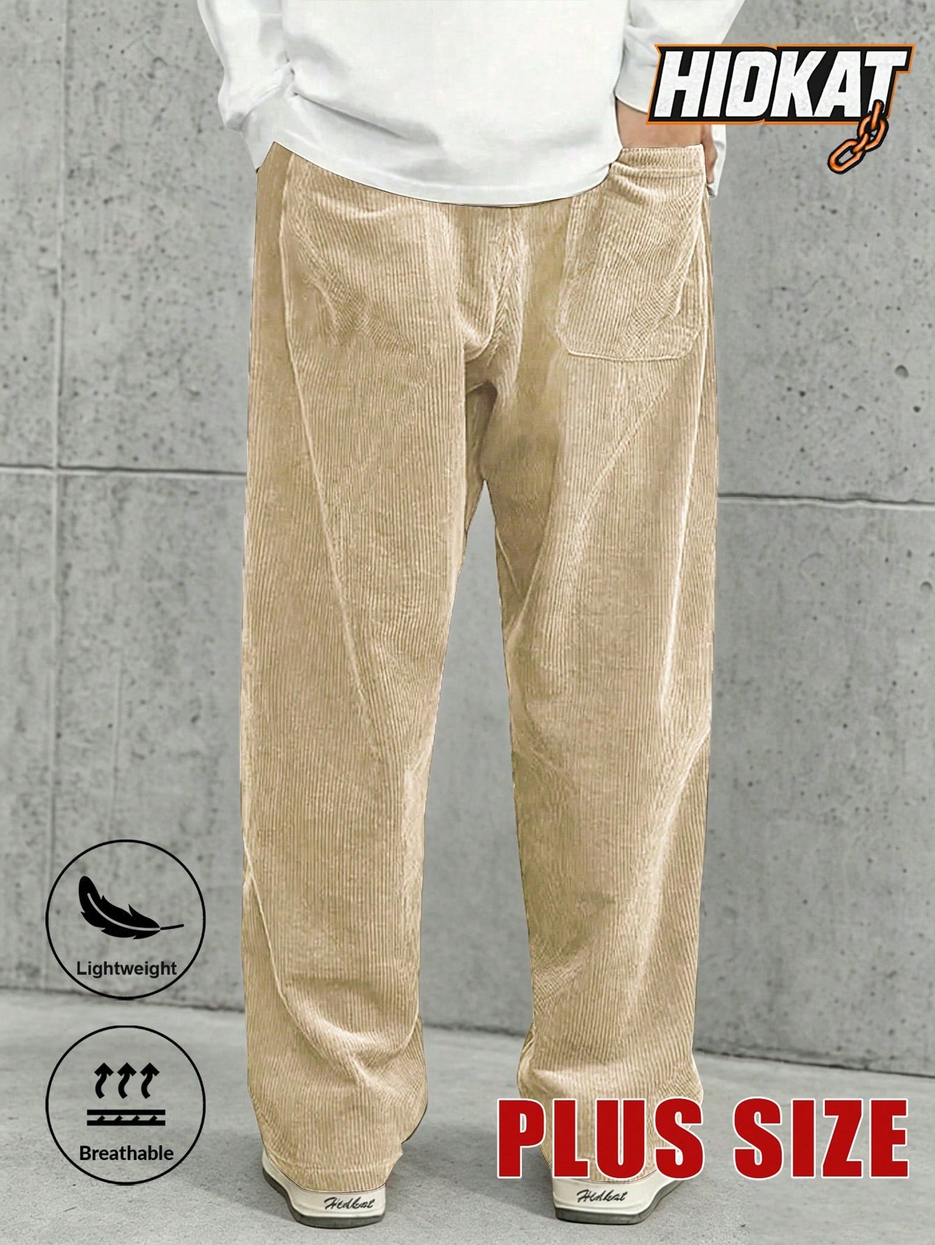 Plus Size Men's Corduroy Straight Leg Retro Pants, Drawstring Elastic Waist, Suitable For Casual, Sports, Hiking Wear, Spring/Autumn