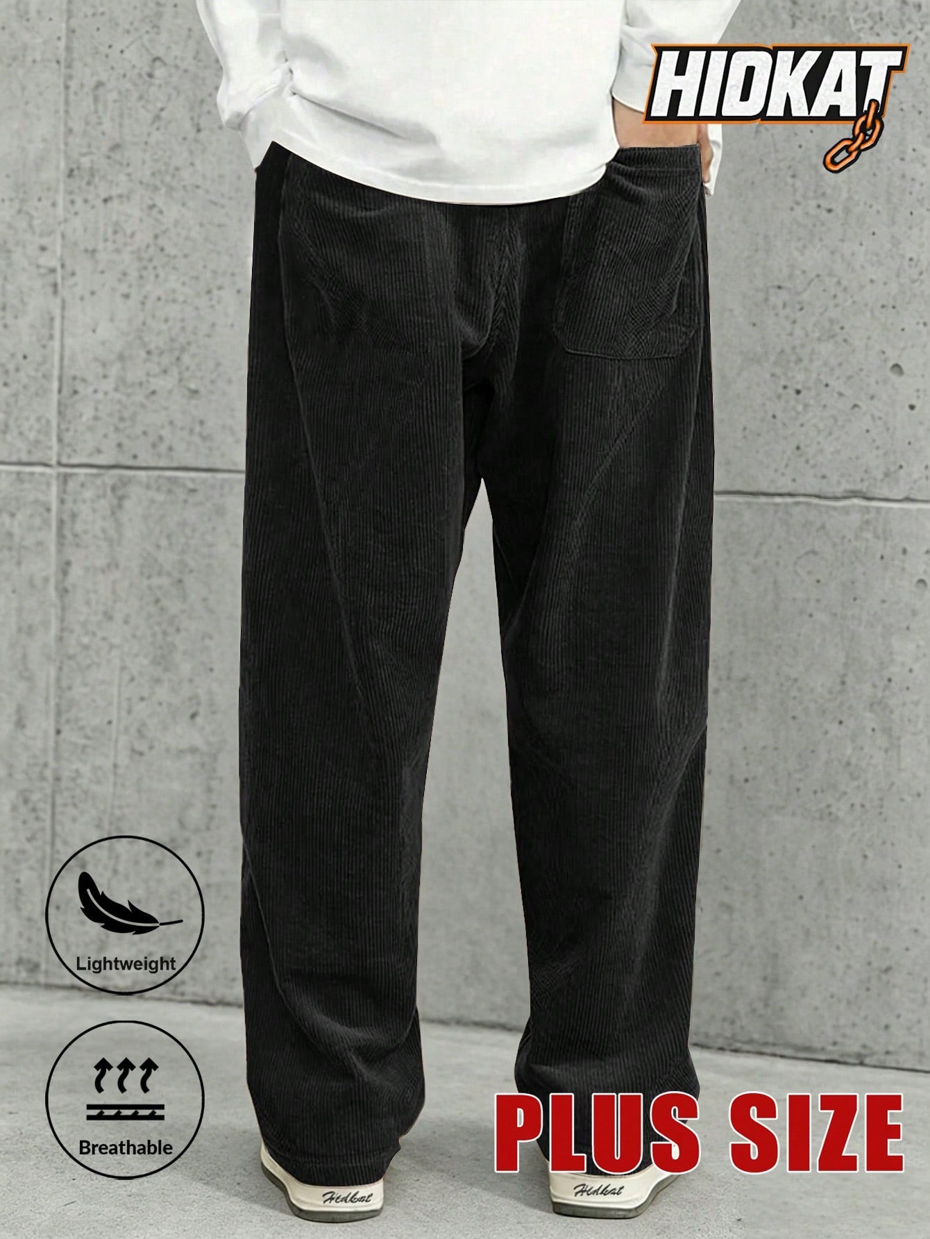 Plus Size Men's Corduroy Straight Leg Retro Pants, Drawstring Elastic Waist, Suitable For Casual, Sports, Hiking Wear, Spring/Autumn