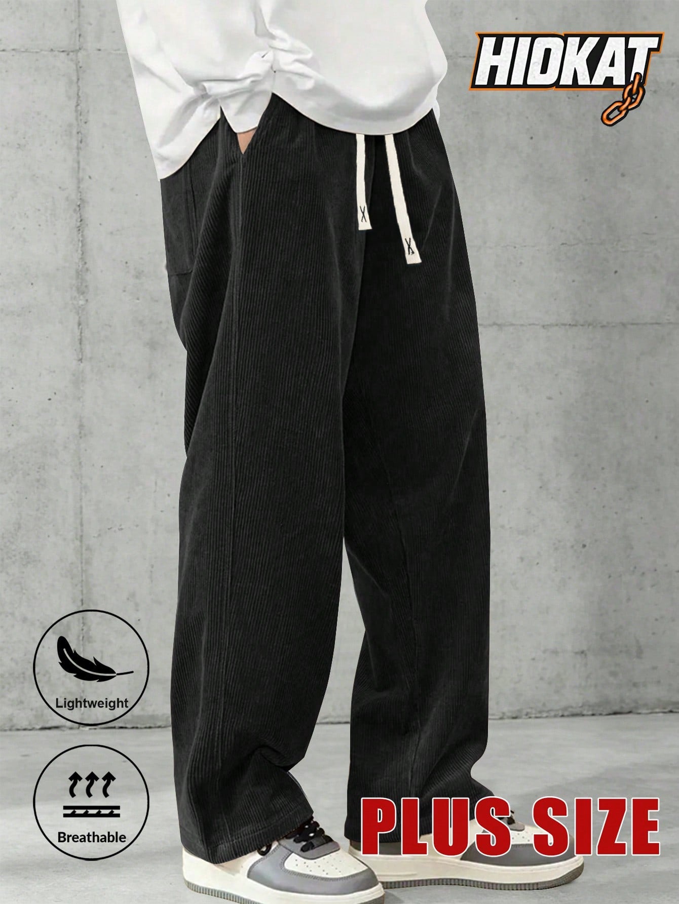 Plus Size Men's Corduroy Straight Leg Retro Pants, Drawstring Elastic Waist, Suitable For Casual, Sports, Hiking Wear, Spring/Autumn