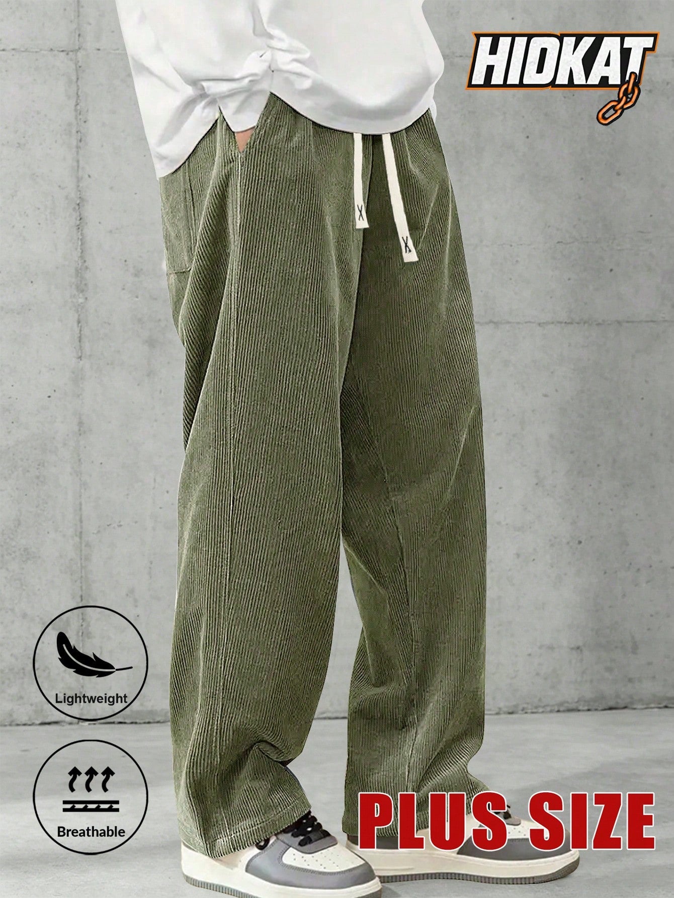 Plus Size Men's Corduroy Straight Leg Retro Pants, Drawstring Elastic Waist, Suitable For Casual, Sports, Hiking Wear, Spring/Autumn