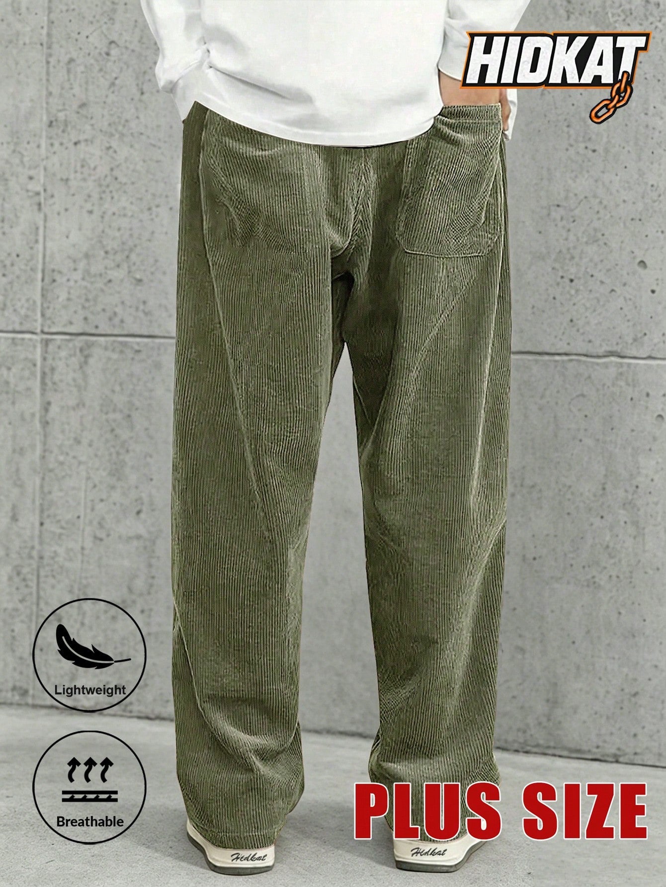 Plus Size Men's Corduroy Straight Leg Retro Pants, Drawstring Elastic Waist, Suitable For Casual, Sports, Hiking Wear, Spring/Autumn