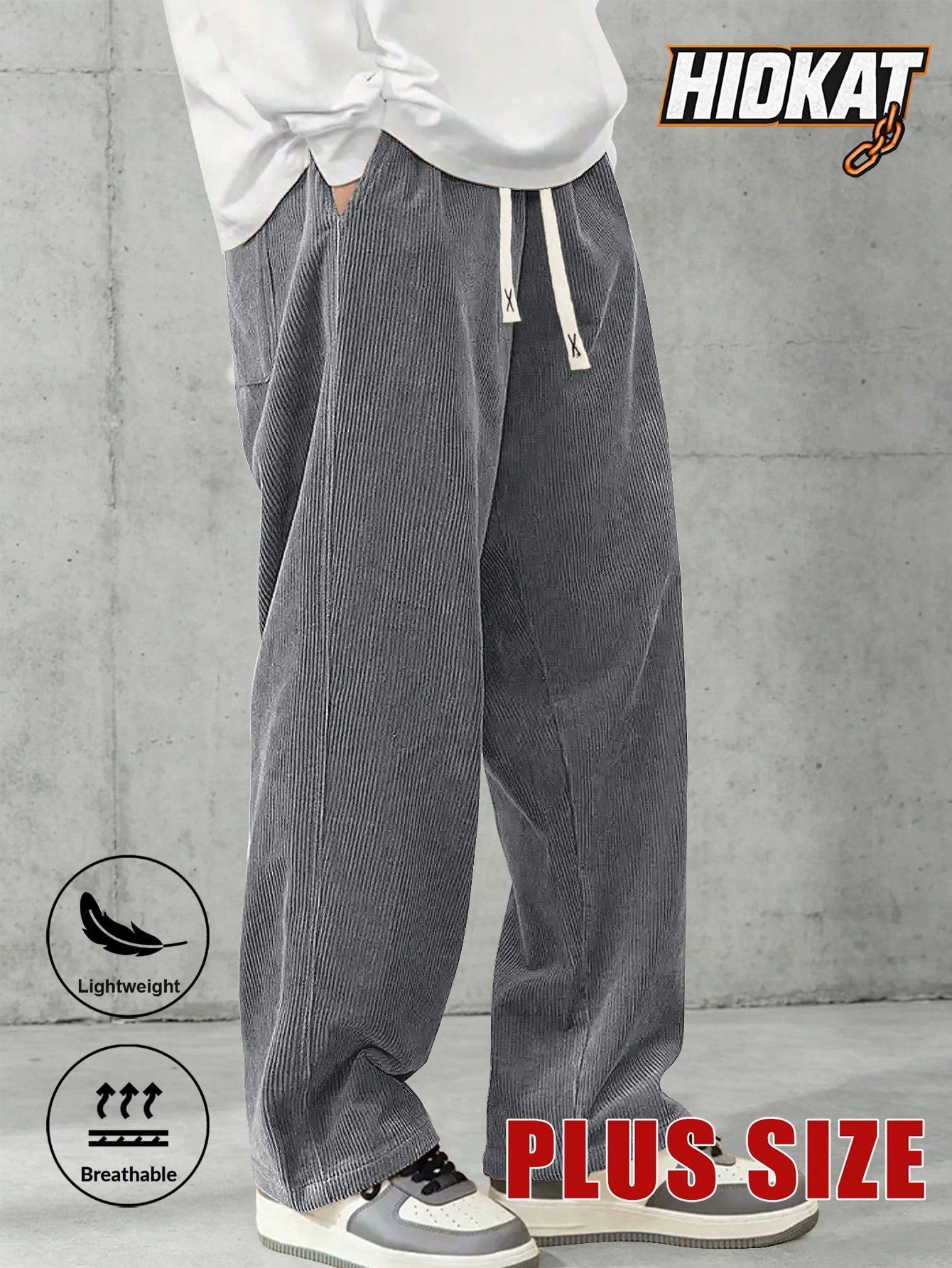 Plus Size Men's Corduroy Straight Leg Retro Pants, Drawstring Elastic Waist, Suitable For Casual, Sports, Hiking Wear, Spring/Autumn