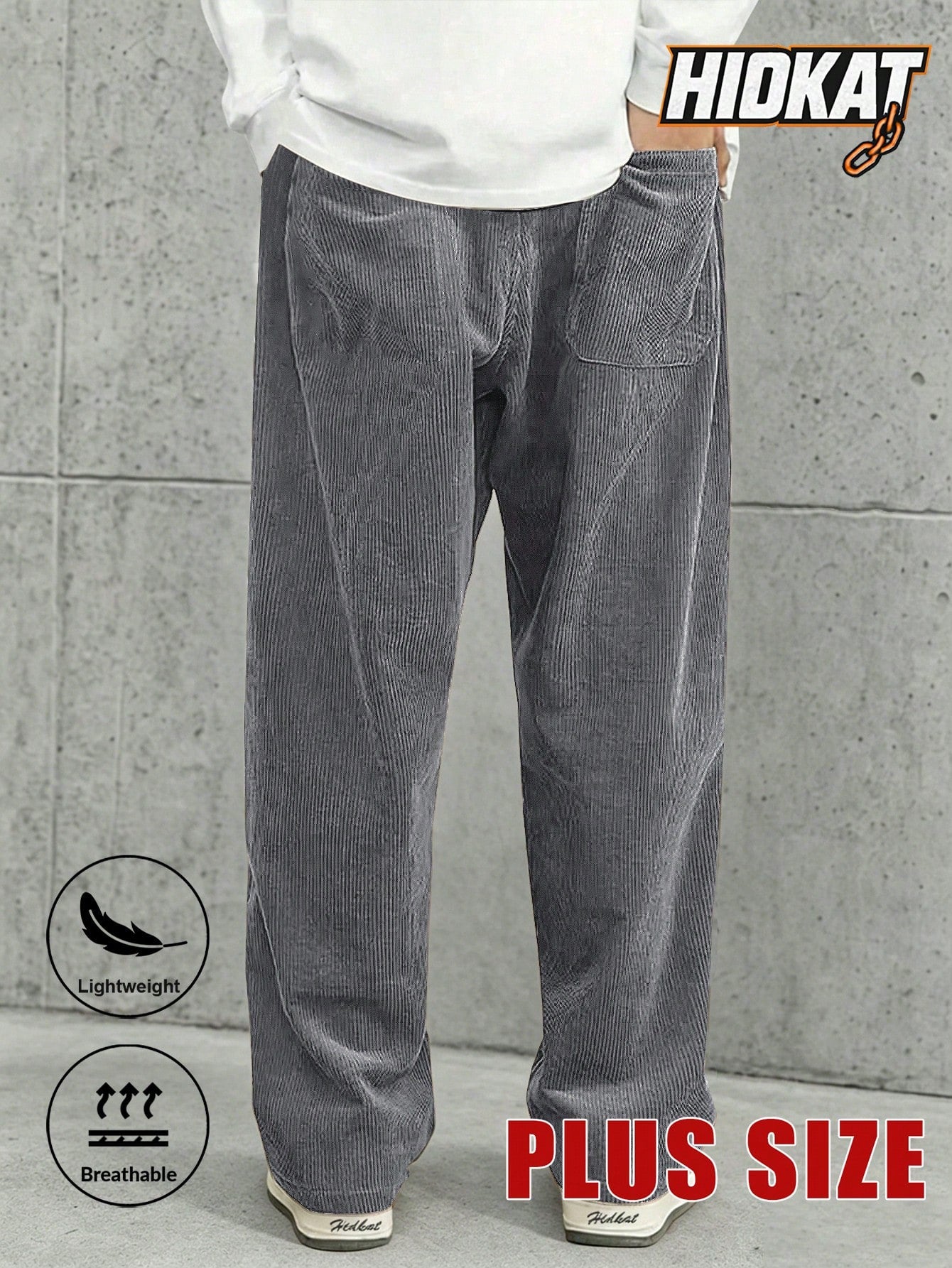 Plus Size Men's Corduroy Straight Leg Retro Pants, Drawstring Elastic Waist, Suitable For Casual, Sports, Hiking Wear, Spring/Autumn