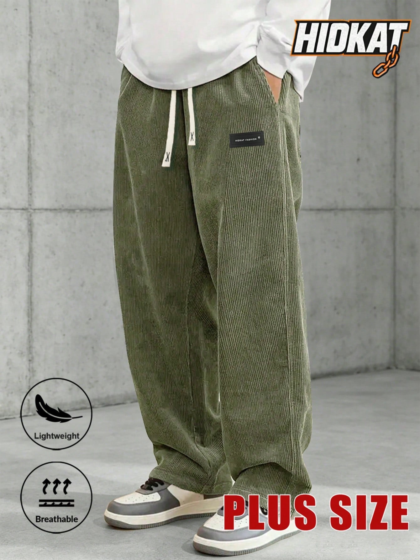 Plus Size Men's Corduroy Straight Leg Retro Pants, Drawstring Elastic Waist, Suitable For Casual, Sports, Hiking Wear, Spring/Autumn