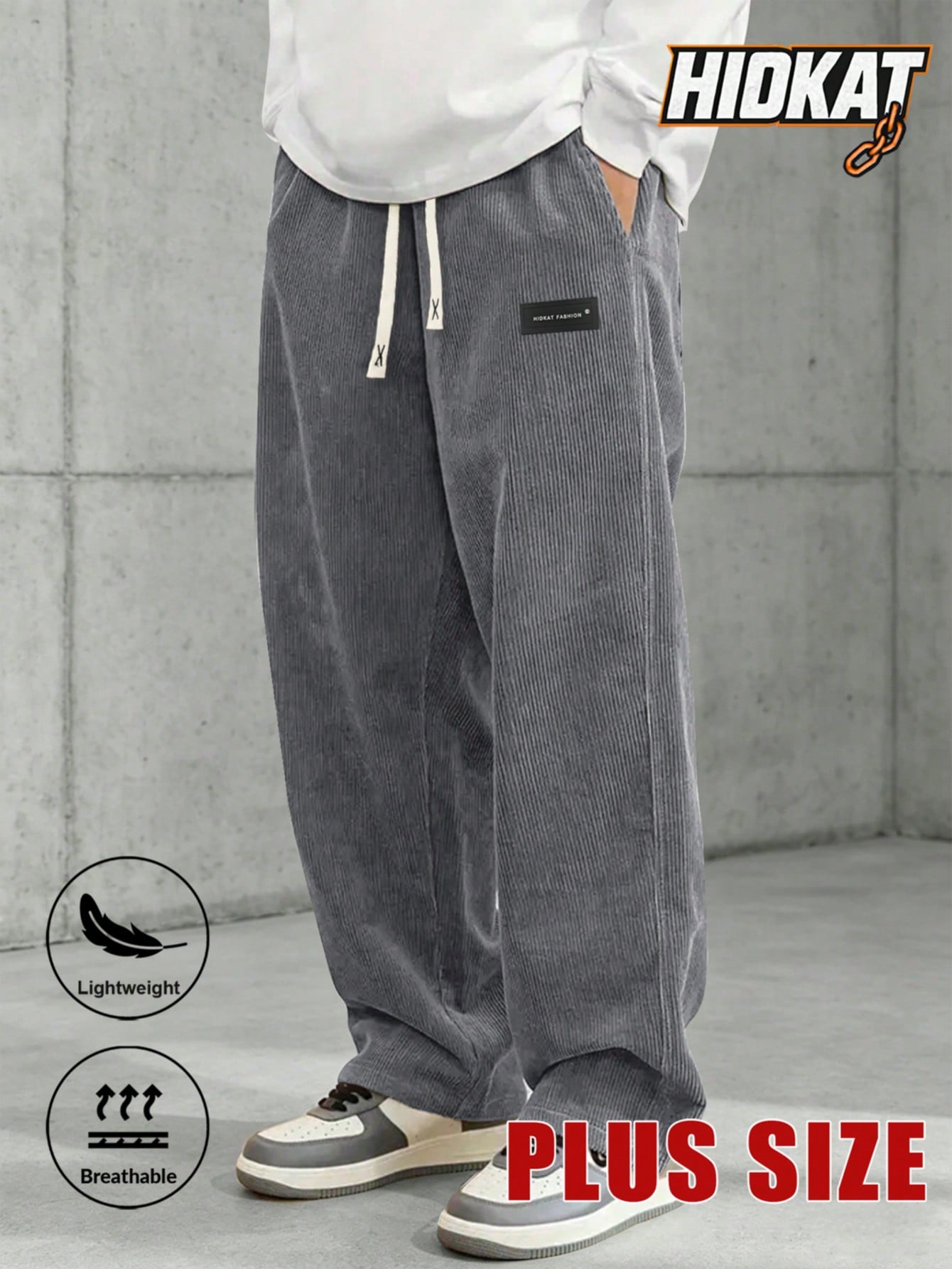 Plus Size Men's Corduroy Straight Leg Retro Pants, Drawstring Elastic Waist, Suitable For Casual, Sports, Hiking Wear, Spring/Autumn