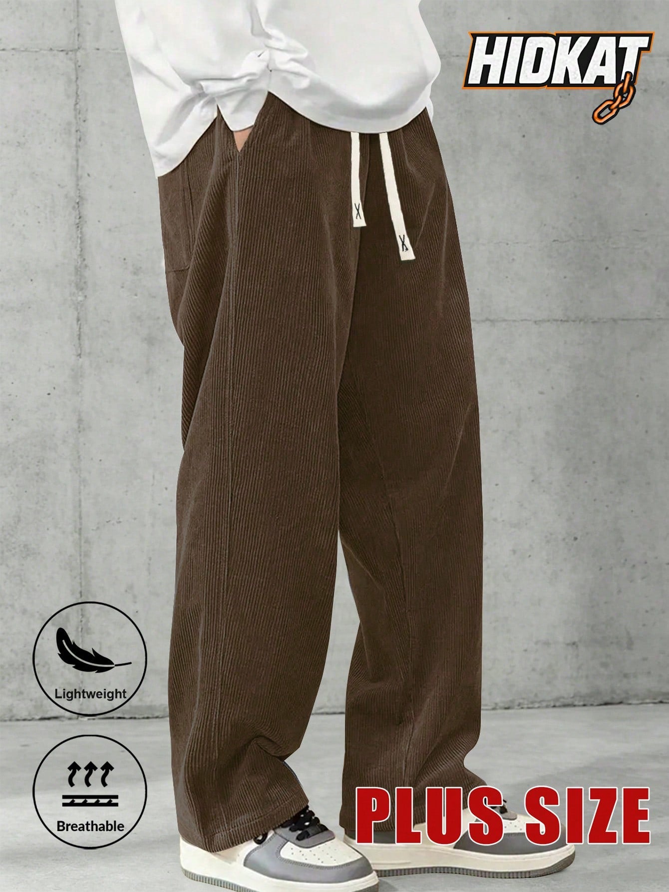Plus Size Men's Corduroy Straight Leg Retro Pants, Drawstring Elastic Waist, Suitable For Casual, Sports, Hiking Wear, Spring/Autumn