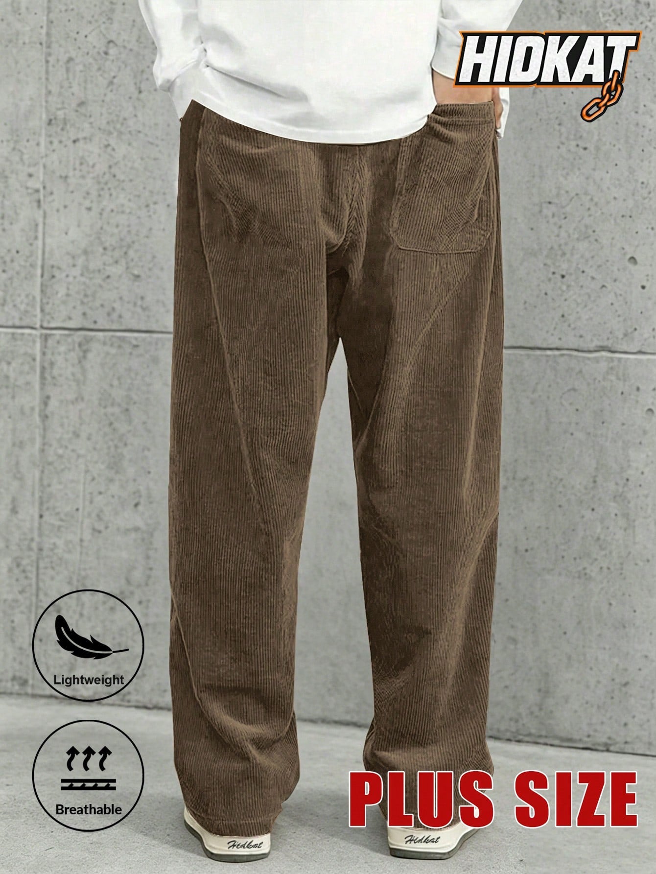 Plus Size Men's Corduroy Straight Leg Retro Pants, Drawstring Elastic Waist, Suitable For Casual, Sports, Hiking Wear, Spring/Autumn