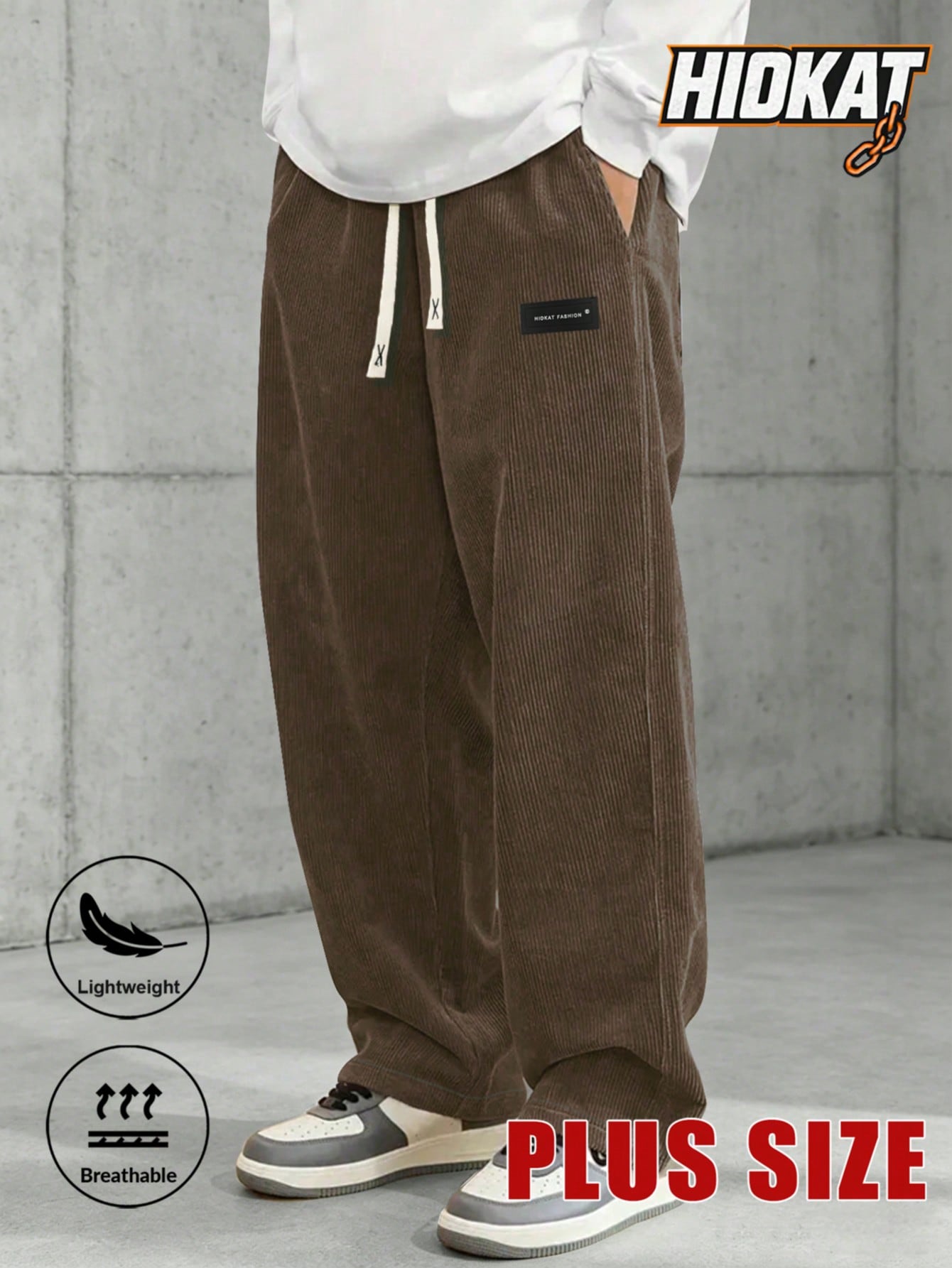 Plus Size Men's Corduroy Straight Leg Retro Pants, Drawstring Elastic Waist, Suitable For Casual, Sports, Hiking Wear, Spring/Autumn