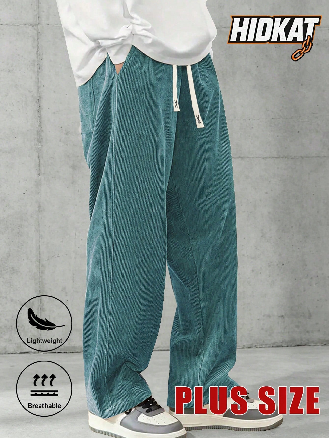 Plus Size Men's Corduroy Straight Leg Retro Pants, Drawstring Elastic Waist, Suitable For Casual, Sports, Hiking Wear, Spring/Autumn