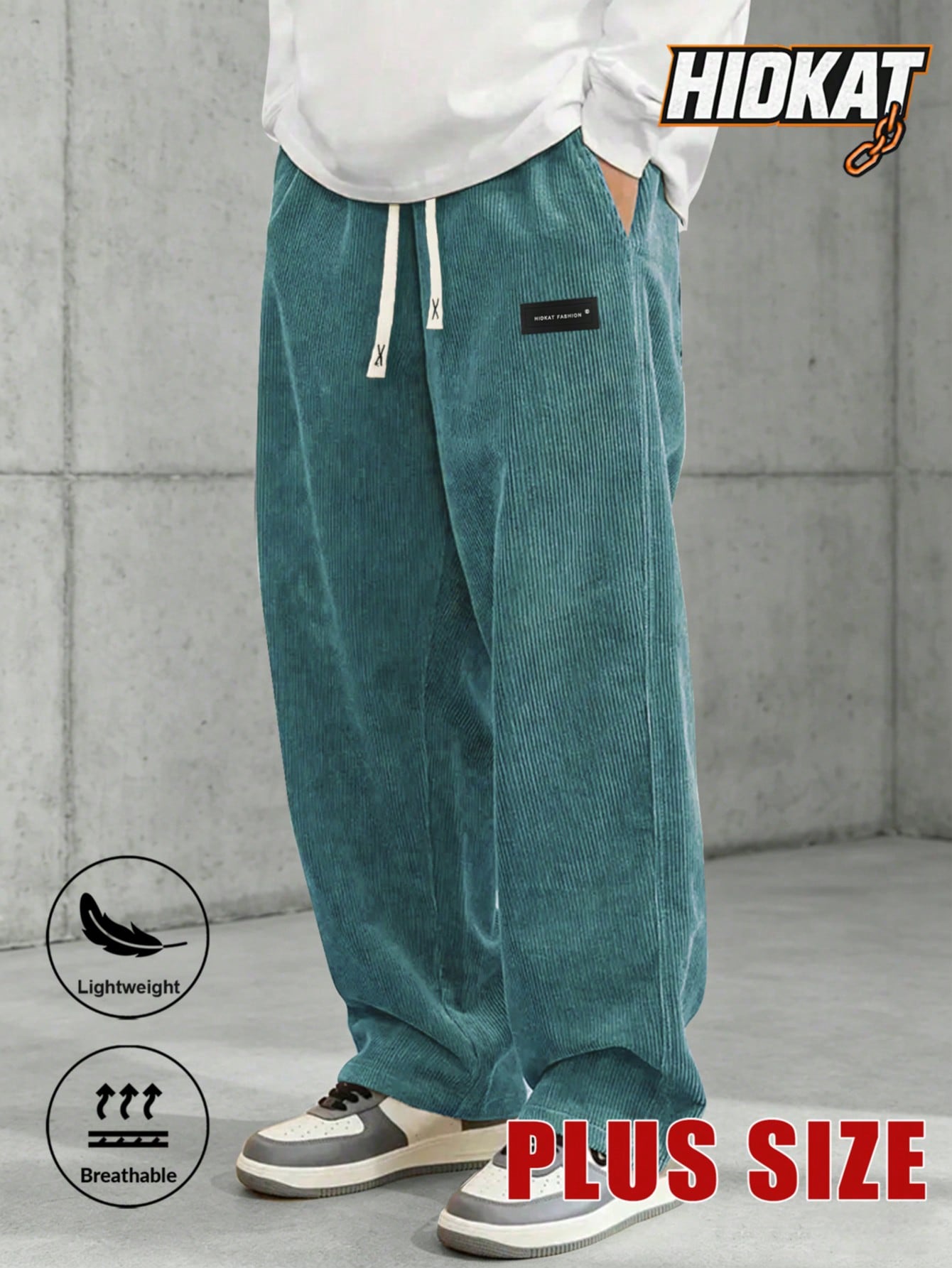 Plus Size Men's Corduroy Straight Leg Retro Pants, Drawstring Elastic Waist, Suitable For Casual, Sports, Hiking Wear, Spring/Autumn