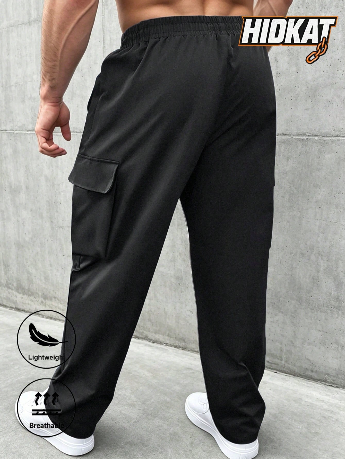 Men's Loose Lightweight Breathable Drawstring Elastic Waist Zipper Pocket Sports Pants, Outdoor Casual Straight Leg Cargo Trousers, NEON Highlight, Spring & Autumn