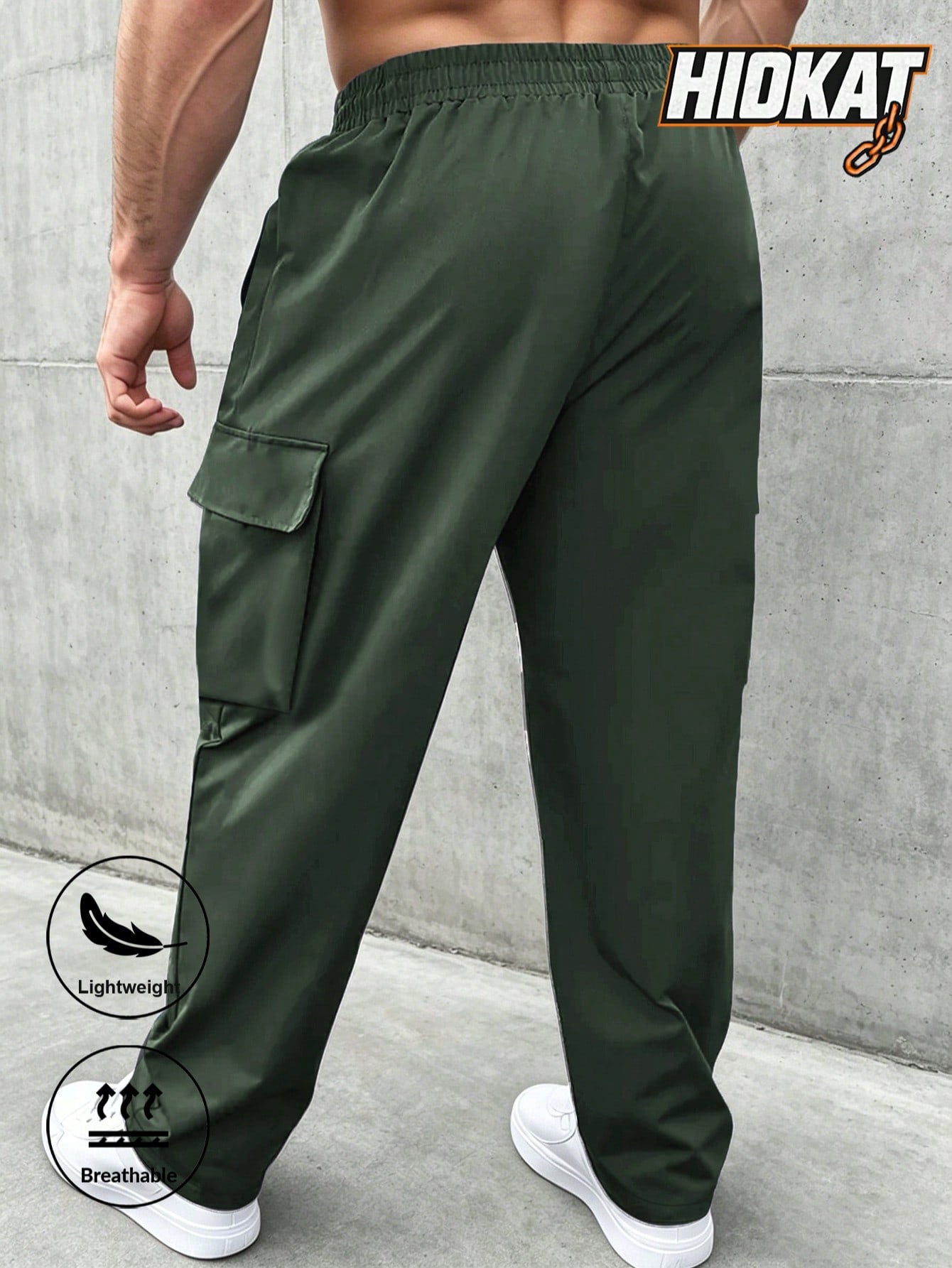 Men's Loose Lightweight Breathable Drawstring Elastic Waist Zipper Pocket Sports Pants, Outdoor Casual Straight Leg Cargo Trousers, NEON Highlight, Spring & Autumn