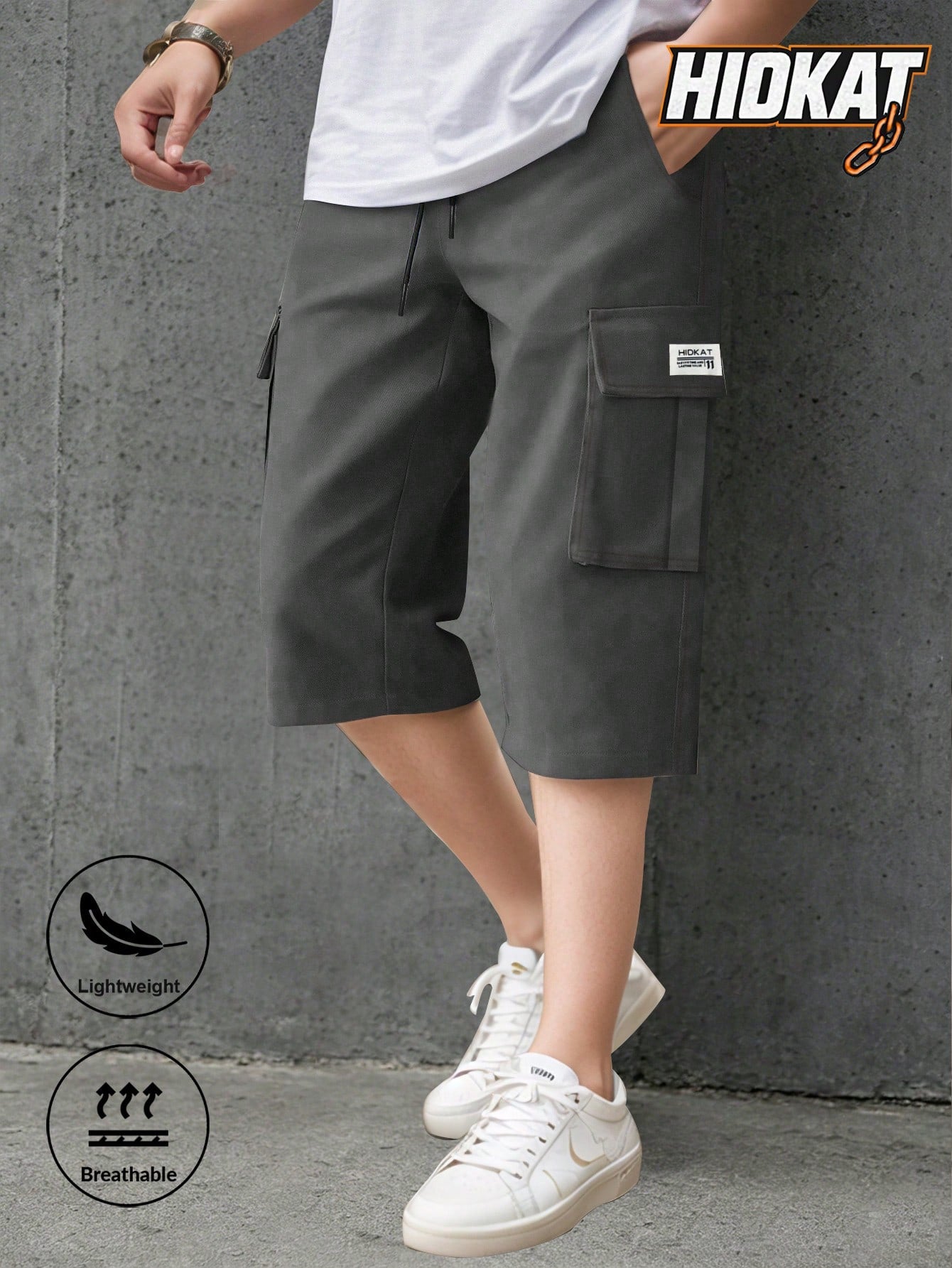 Men's Elastic Waist Fashion Multi-Pocket Camouflage Capri Cargo Pants, Summer Outdoor Casual Trousers