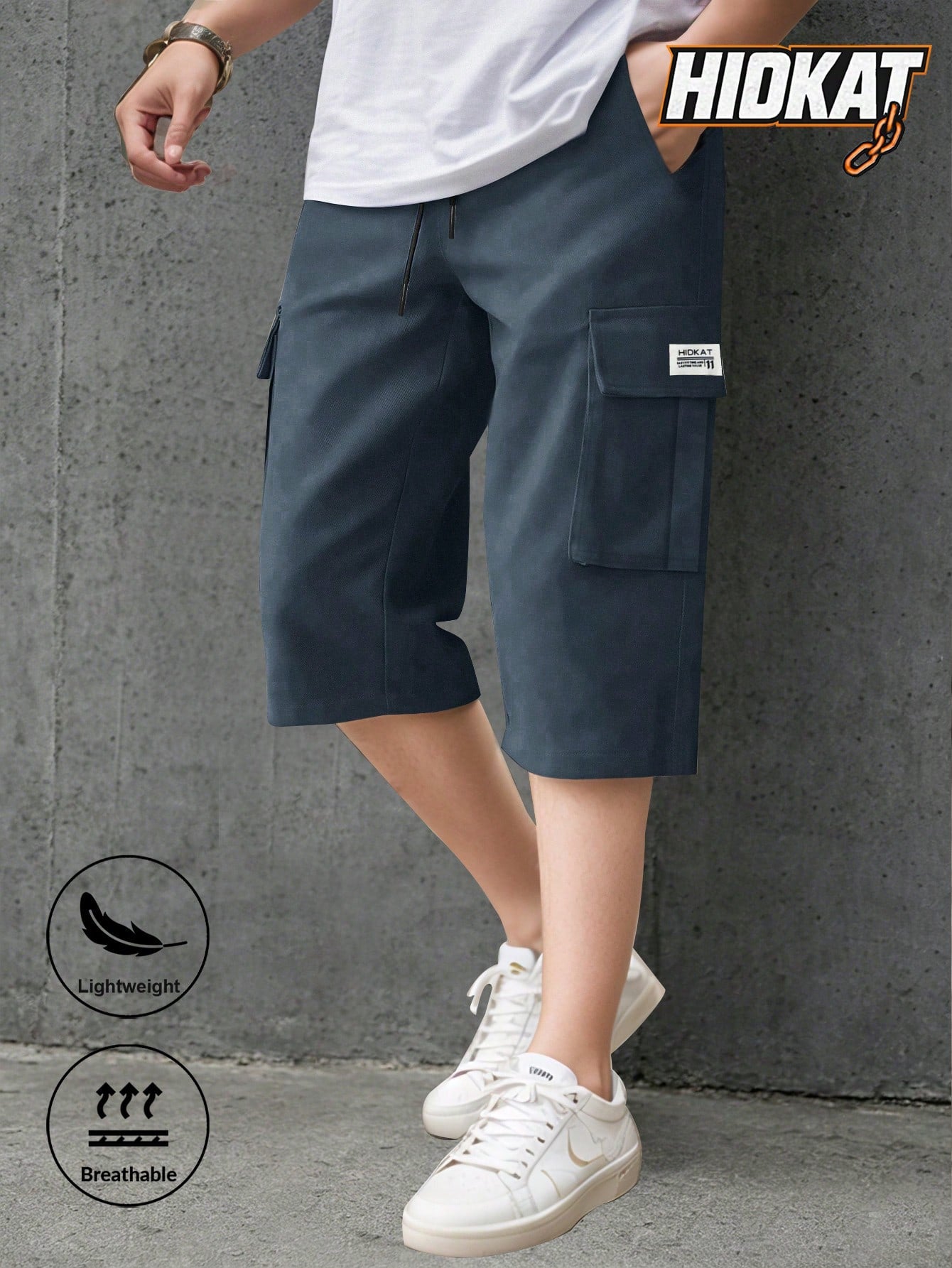 Men's Elastic Waist Fashion Multi-Pocket Camouflage Capri Cargo Pants, Summer Outdoor Casual Trousers