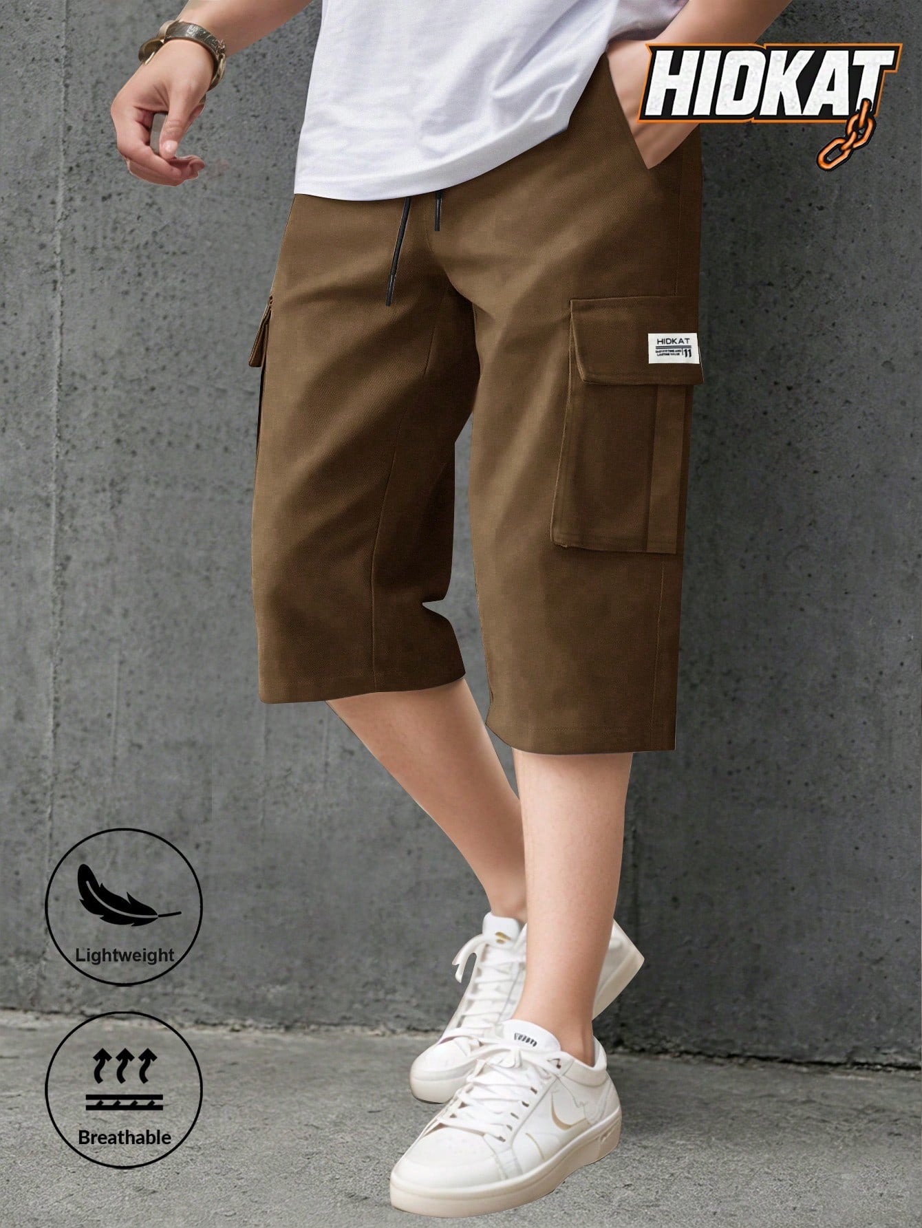 Men's Elastic Waist Fashion Multi-Pocket Camouflage Capri Cargo Pants, Summer Outdoor Casual Trousers