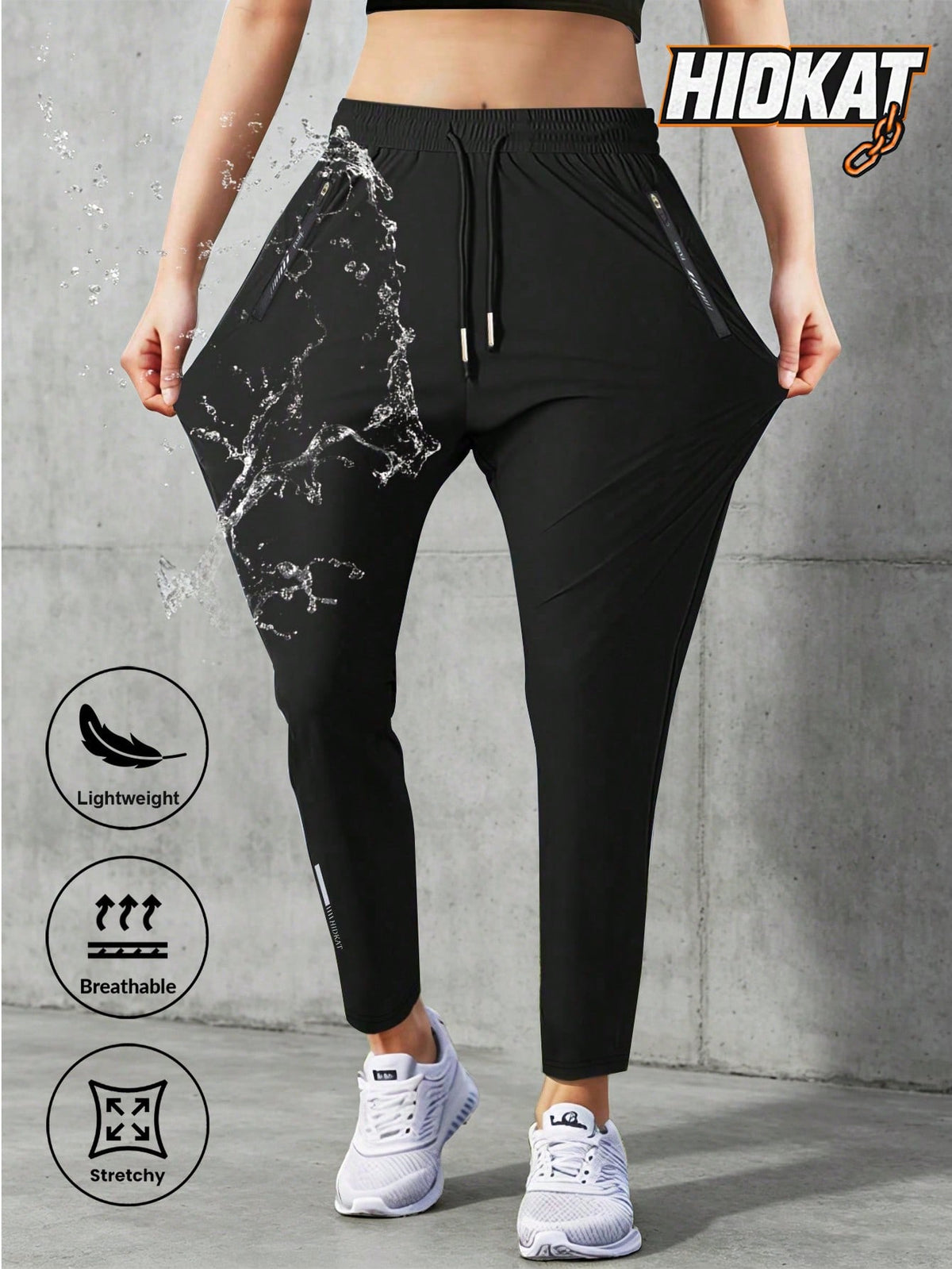[Spring/Summer] Women's High Elasticity Straight Leg Elastic Waist Drawstring Outdoor Casual Zipper Pocket Long Pants, Gym Workout Summer Women's Outfit
