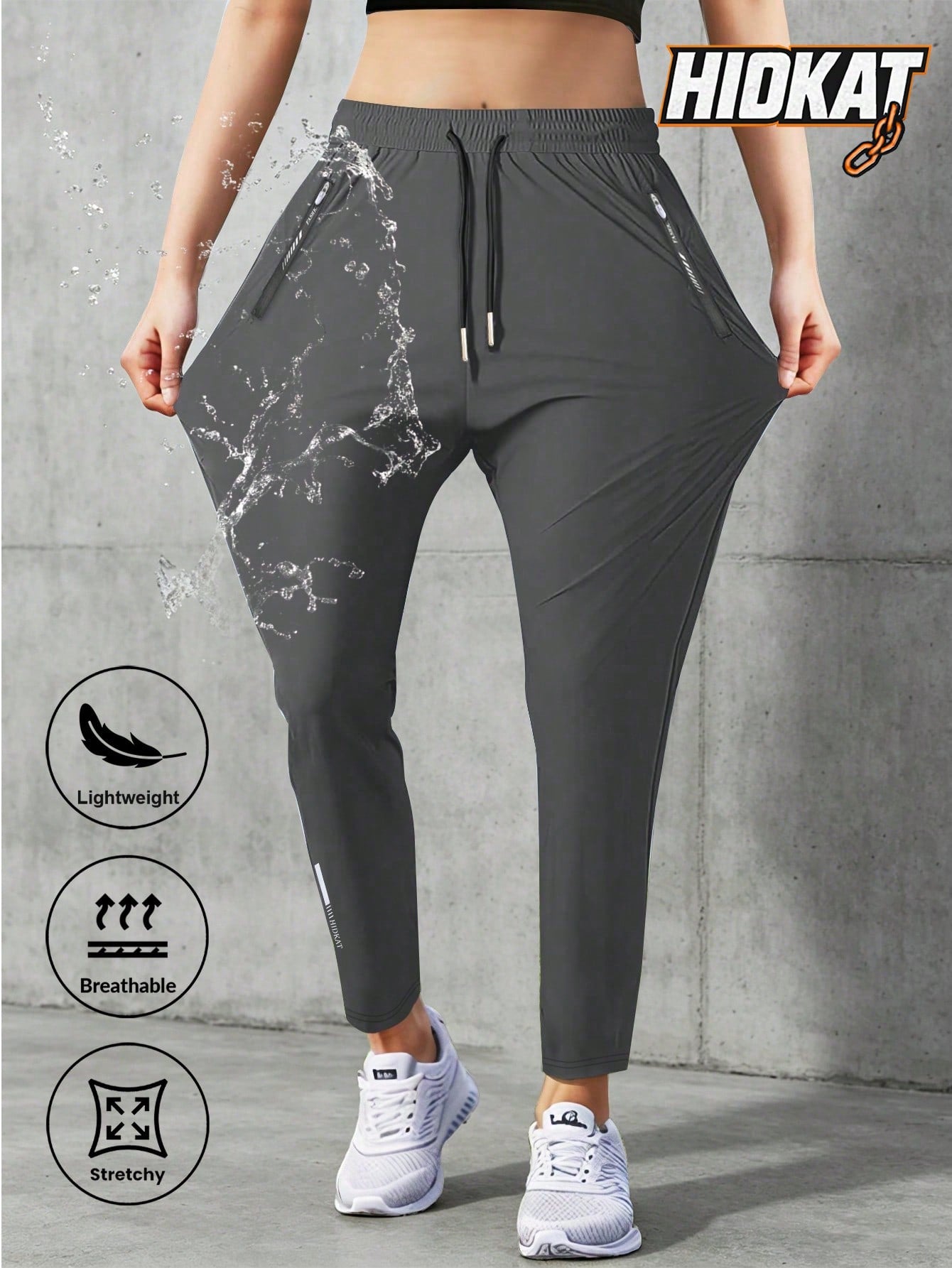 [Spring/Summer] Women's High Elasticity Straight Leg Elastic Waist Drawstring Outdoor Casual Zipper Pocket Long Pants, Gym Workout Summer Women's Outfit