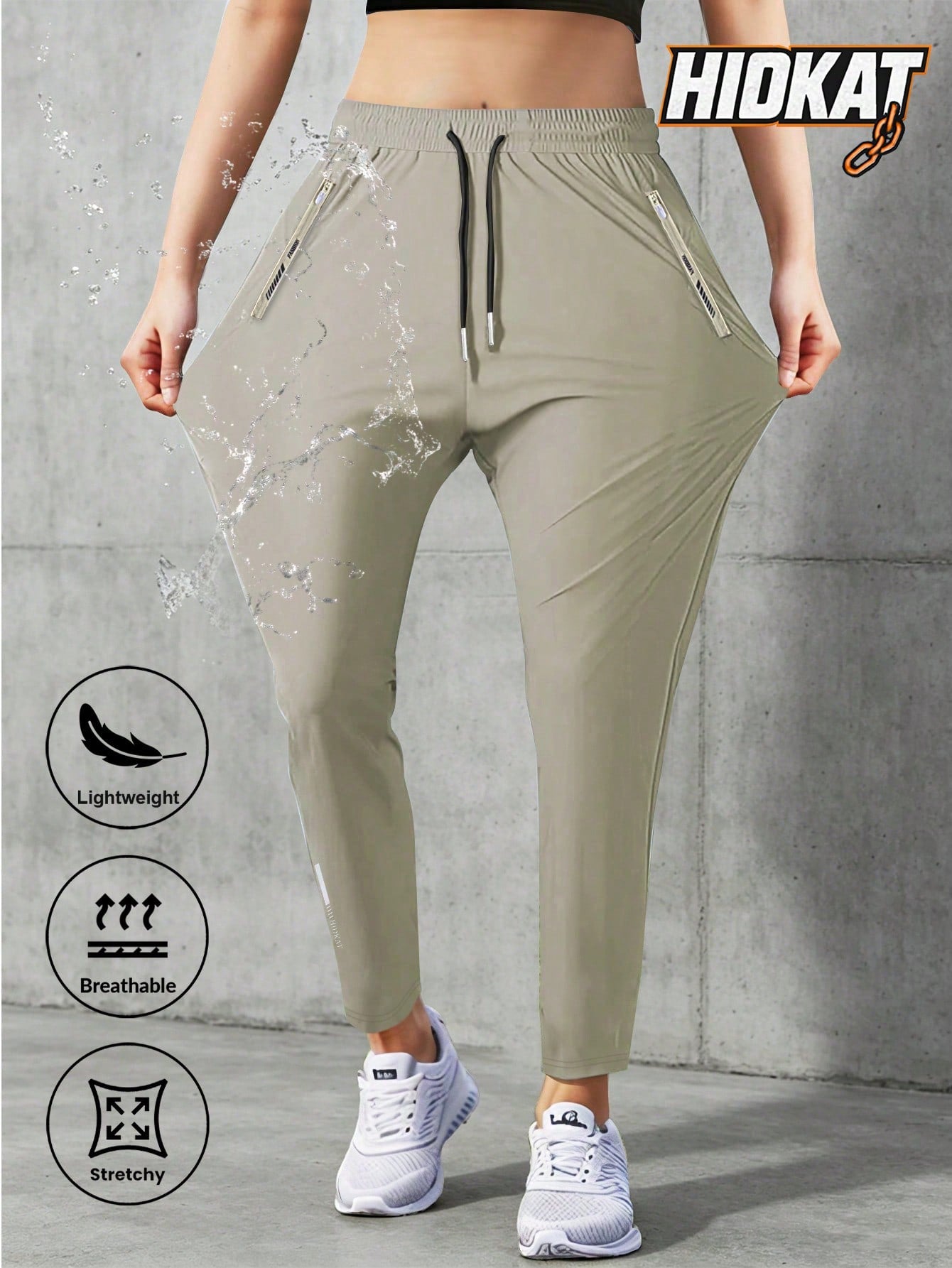 [Spring/Summer] Women's High Elasticity Straight Leg Elastic Waist Drawstring Outdoor Casual Zipper Pocket Long Pants, Gym Workout Summer Women's Outfit