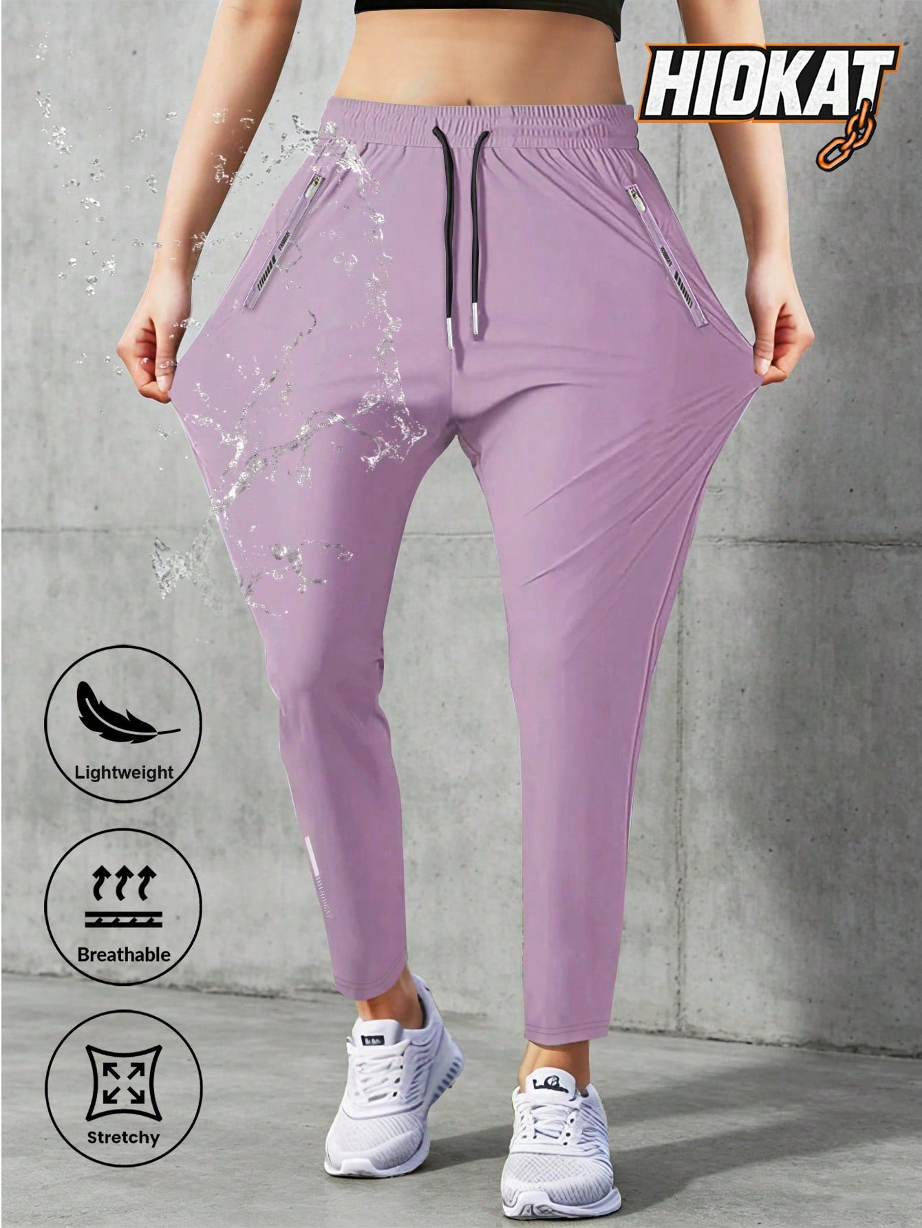[Spring/Summer] Women's High Elasticity Straight Leg Elastic Waist Drawstring Outdoor Casual Zipper Pocket Long Pants, Gym Workout Summer Women's Outfit
