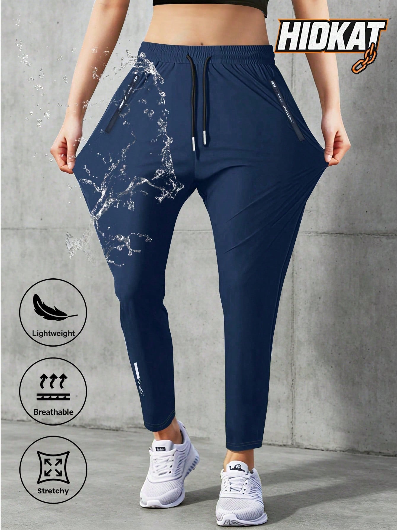 [Spring/Summer] Women's High Elasticity Straight Leg Elastic Waist Drawstring Outdoor Casual Zipper Pocket Long Pants, Gym Workout Summer Women's Outfit