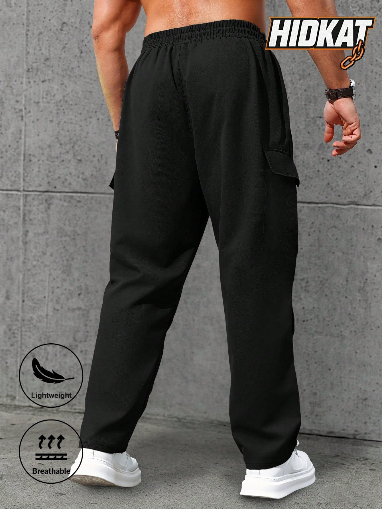 Men's Spring & Autumn Hiking Pants With Zipper Pockets & Drawstring, Straight Leg Casual Running Trousers With Striking Neon Highlight