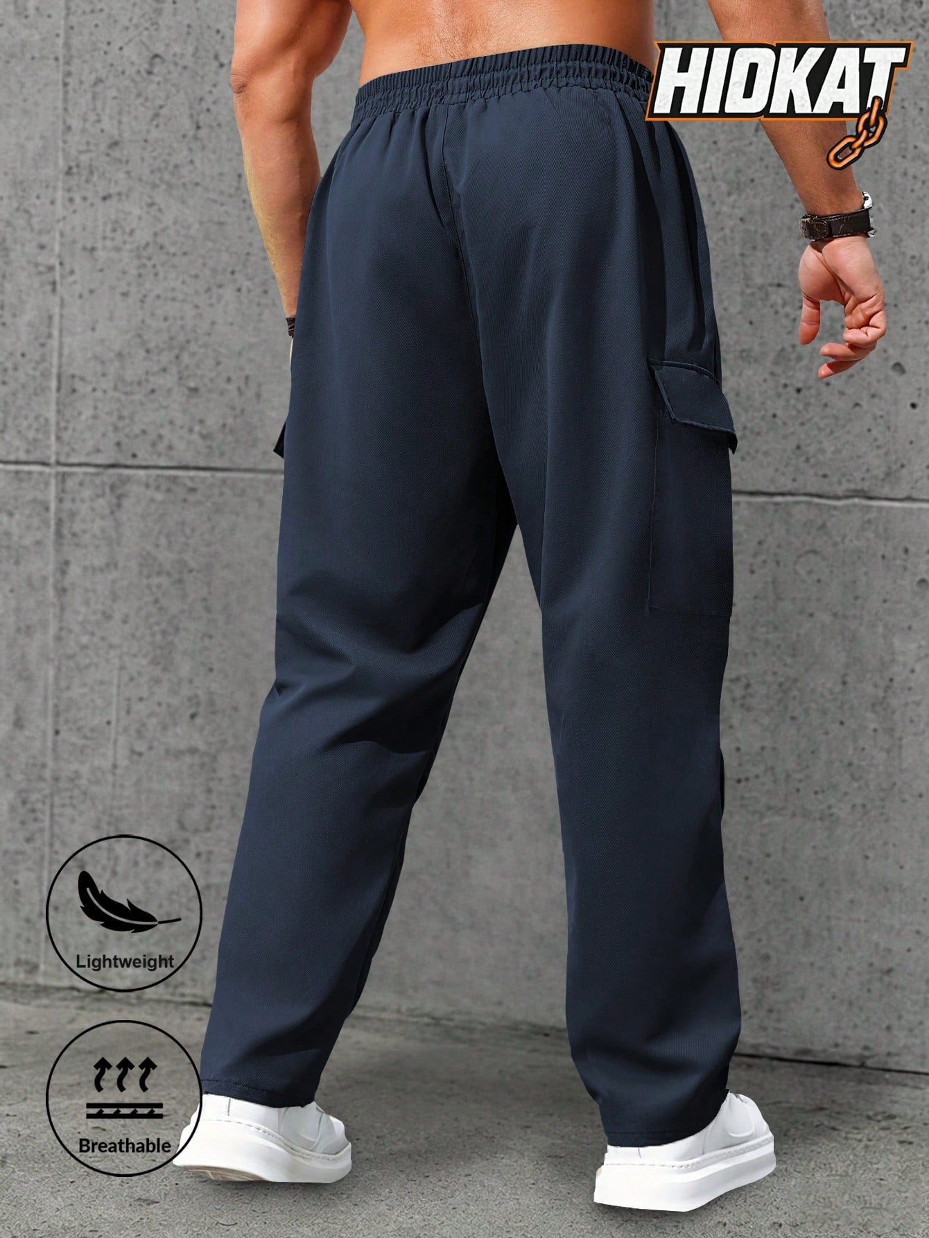 Men's Spring & Autumn Hiking Pants With Zipper Pockets & Drawstring, Straight Leg Casual Running Trousers With Striking Neon Highlight