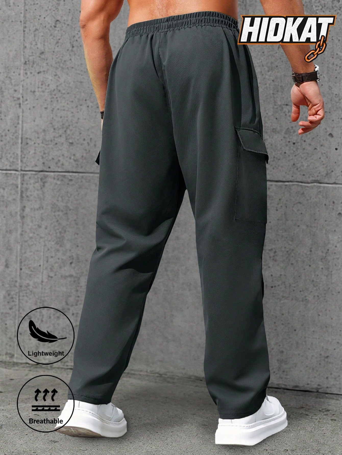 Men's Spring & Autumn Hiking Pants With Zipper Pockets & Drawstring, Straight Leg Casual Running Trousers With Striking Neon Highlight