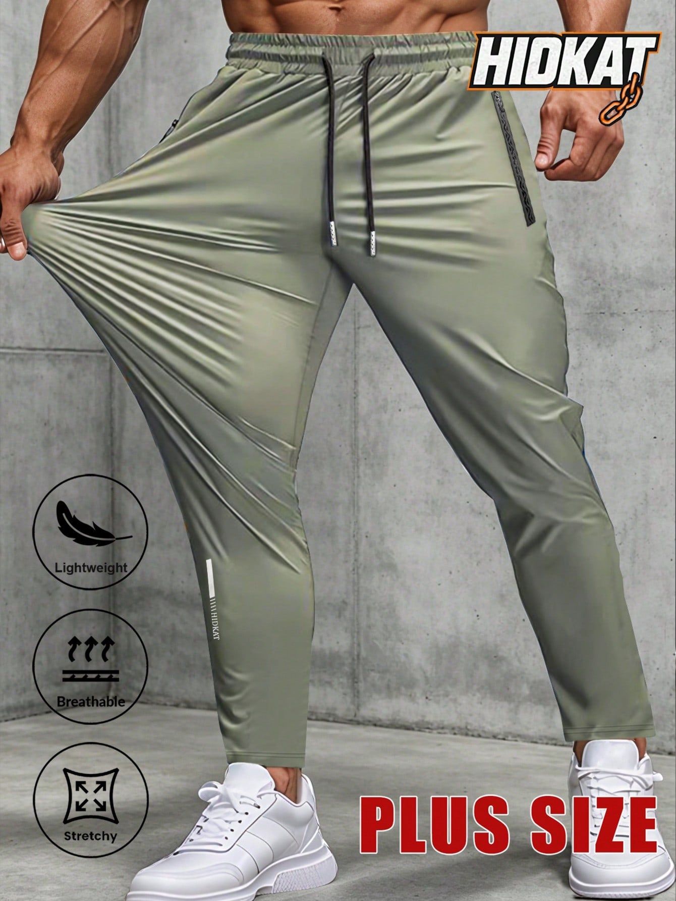 Plus Size Men's Elastic Waist Casual Business Pants, Zipper Pocket Thin Breathable Straight Leg Trousers, Suitable For Golf, Leisure And Daily Wear