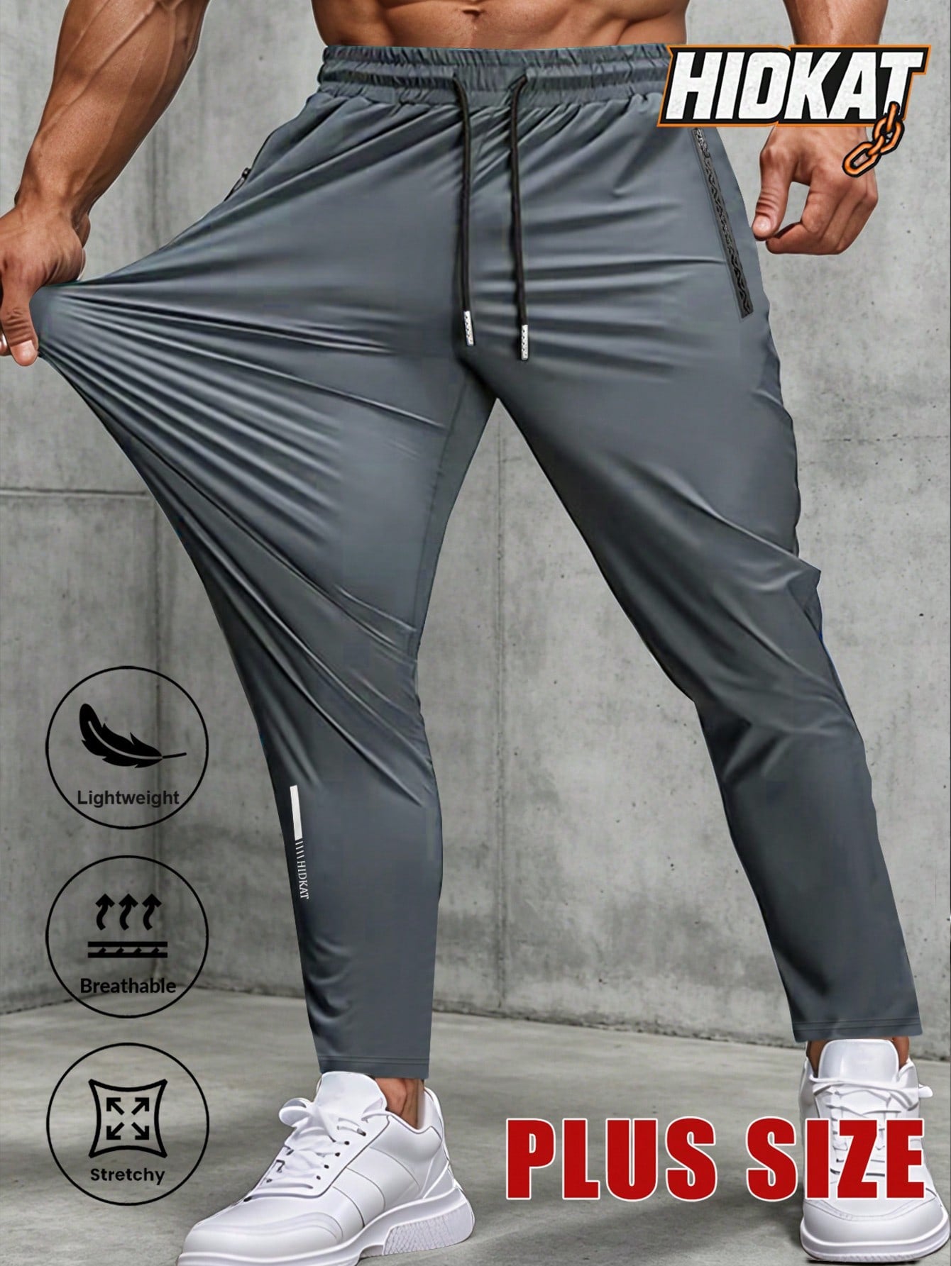 Plus Size Men's Elastic Waist Casual Business Pants, Zipper Pocket Thin Breathable Straight Leg Trousers, Suitable For Golf, Leisure And Daily Wear