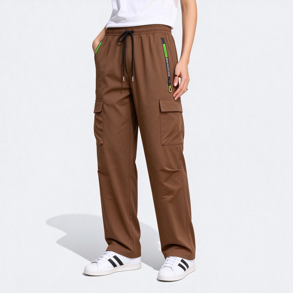 Women's Zipper Pocket Cargo Pants, Lightweight Straight Leg Design For Spring/Autumn, With Large Side Pockets, Suitable For Daily Outdoor And Dates Sports