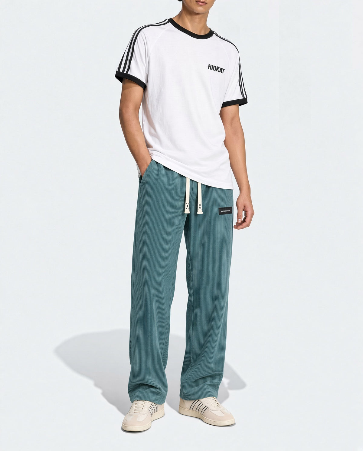 Plus Size Men's Corduroy Straight Leg Retro Pants, Drawstring Elastic Waist, Suitable For Casual, Sports, Hiking Wear, Spring/Autumn