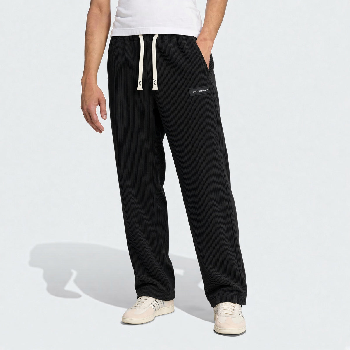 Plus Size Men's Corduroy Straight Leg Retro Pants, Drawstring Elastic Waist, Suitable For Casual, Sports, Hiking Wear, Spring/Autumn