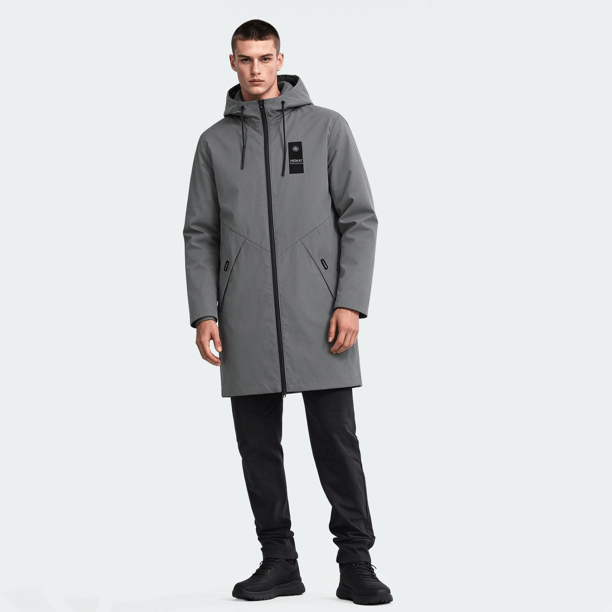 Plus Size Men's Lightweight Loose Hooded Jacket Outdoor Casual Solid Color Multi-Pocket Zipper Cardigan Casual Set Classic Boyfriend Style Hiking