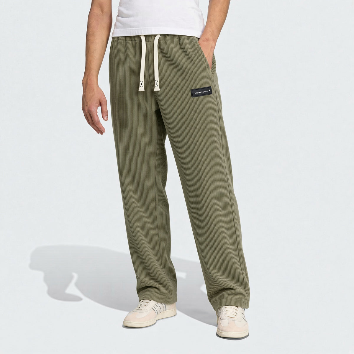 Men's Elastic Waist Corduroy Pants, Drawstring Retro Straight Leg Casual Sweatpants, Spring/Autumn Sports