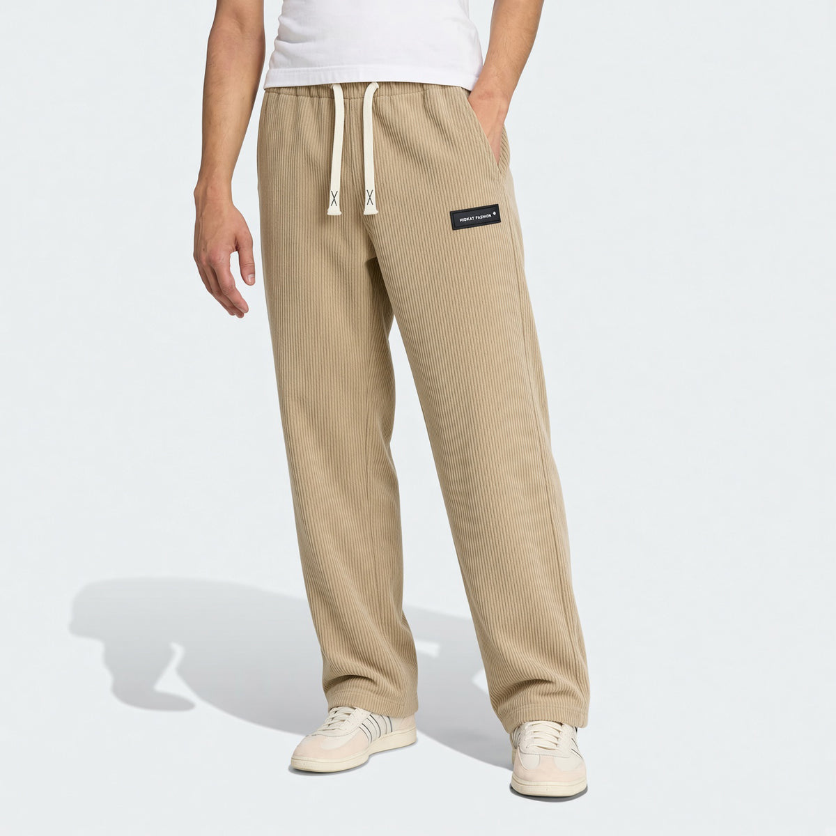 Men's Elastic Waist Corduroy Pants, Drawstring Retro Straight Leg Casual Sweatpants, Spring/Autumn Sports