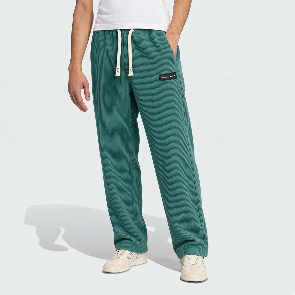 Plus Size Men's Corduroy Straight Leg Retro Pants, Drawstring Elastic Waist, Suitable For Casual, Sports, Hiking Wear, Spring/Autumn