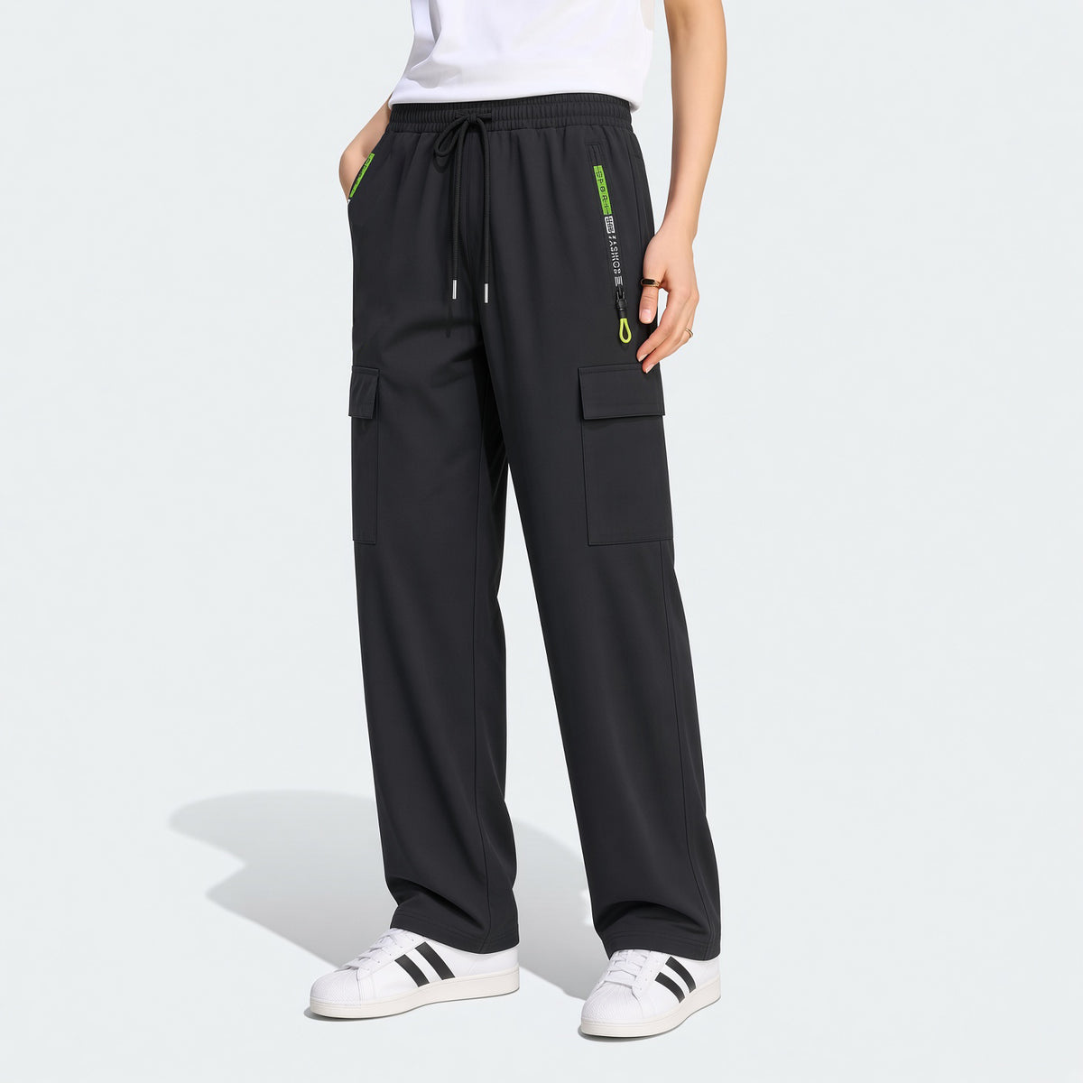 Women's Zipper Pocket Cargo Pants, Lightweight Straight Leg Design For Spring/Autumn, With Large Side Pockets, Suitable For Daily Outdoor And Dates Sports
