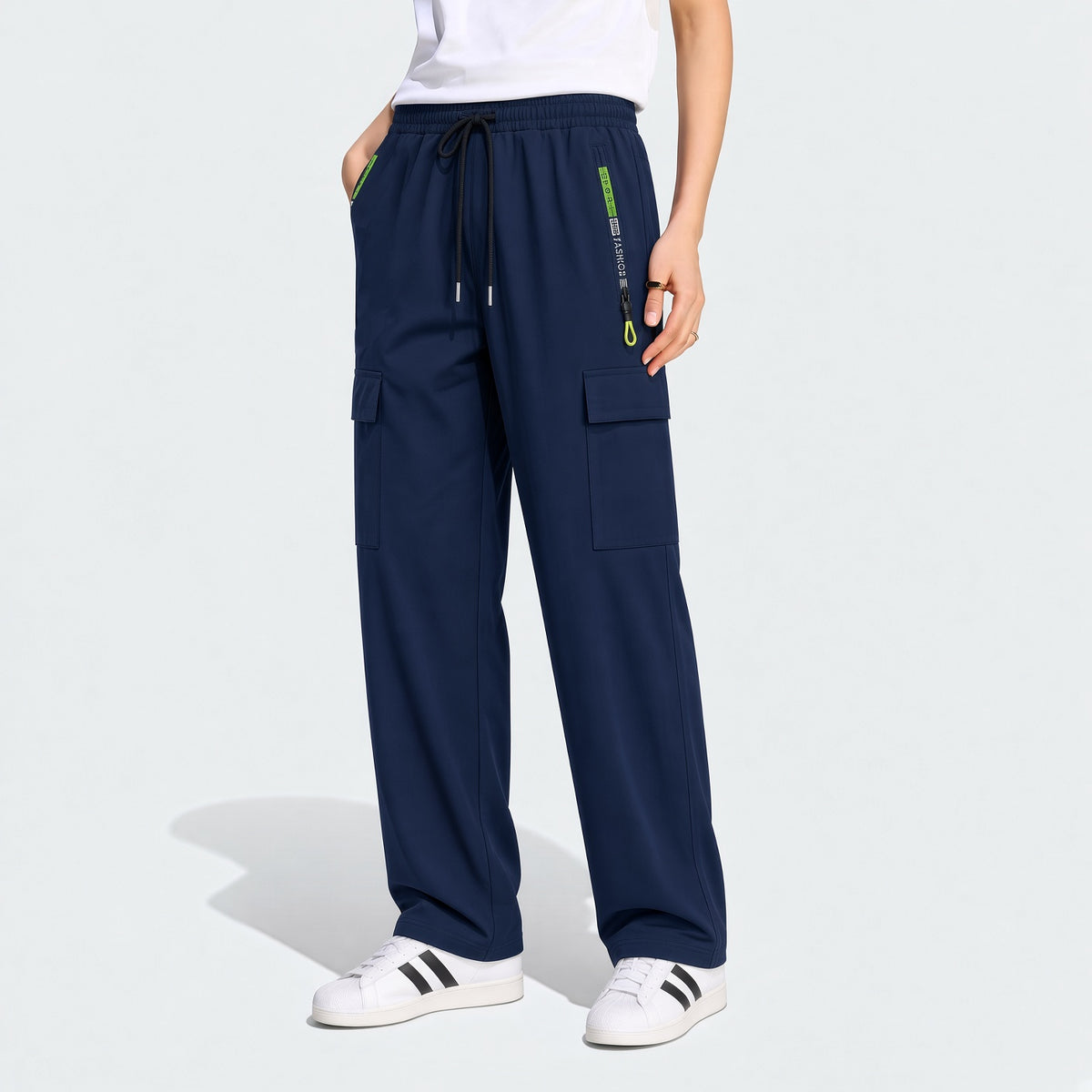 Women's Zipper Pocket Cargo Pants, Lightweight Straight Leg Design For Spring/Autumn, With Large Side Pockets, Suitable For Daily Outdoor And Dates Sports